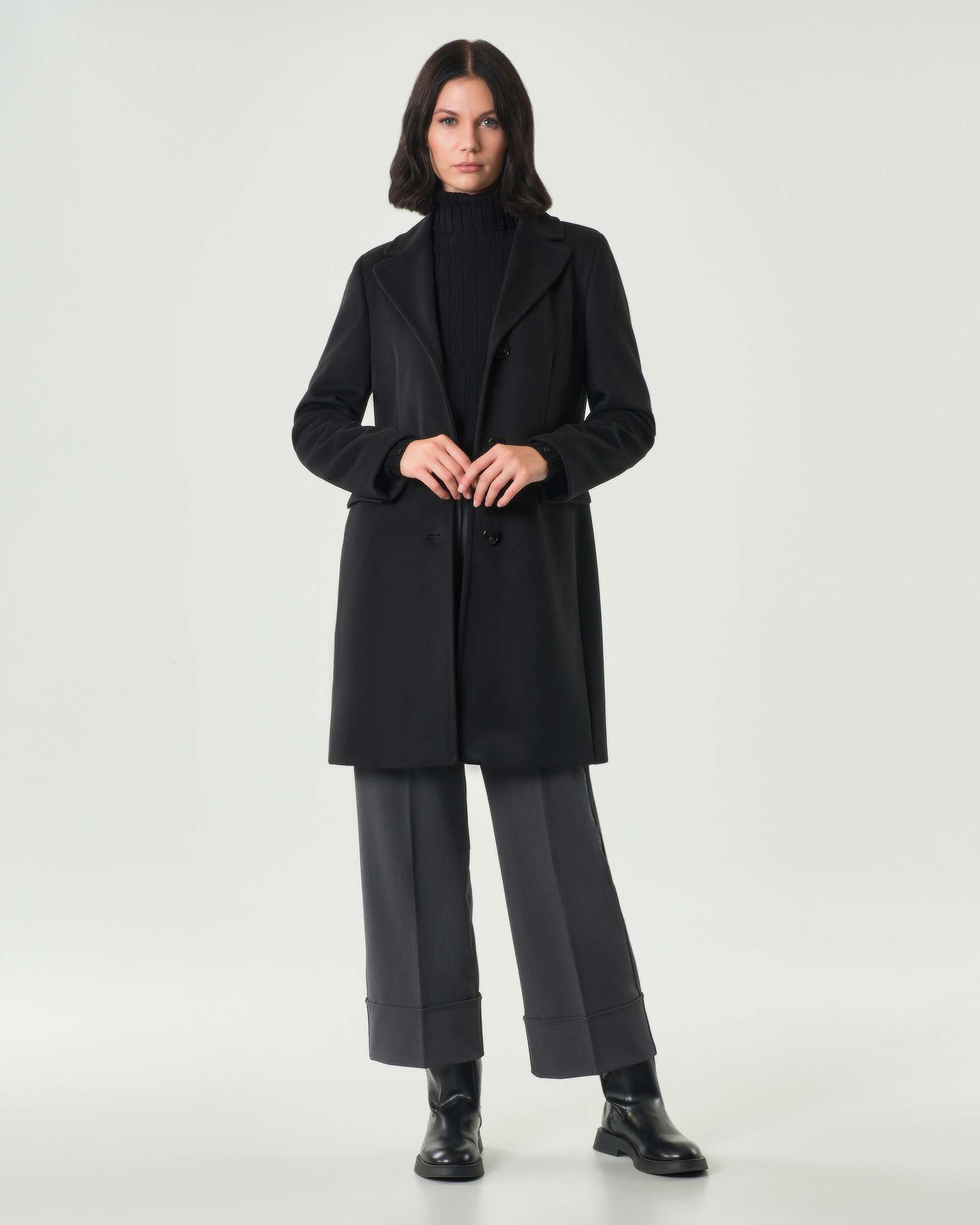 Cappotto nero Emme Marella in jersey panno soft di viscosa con scollo a rever