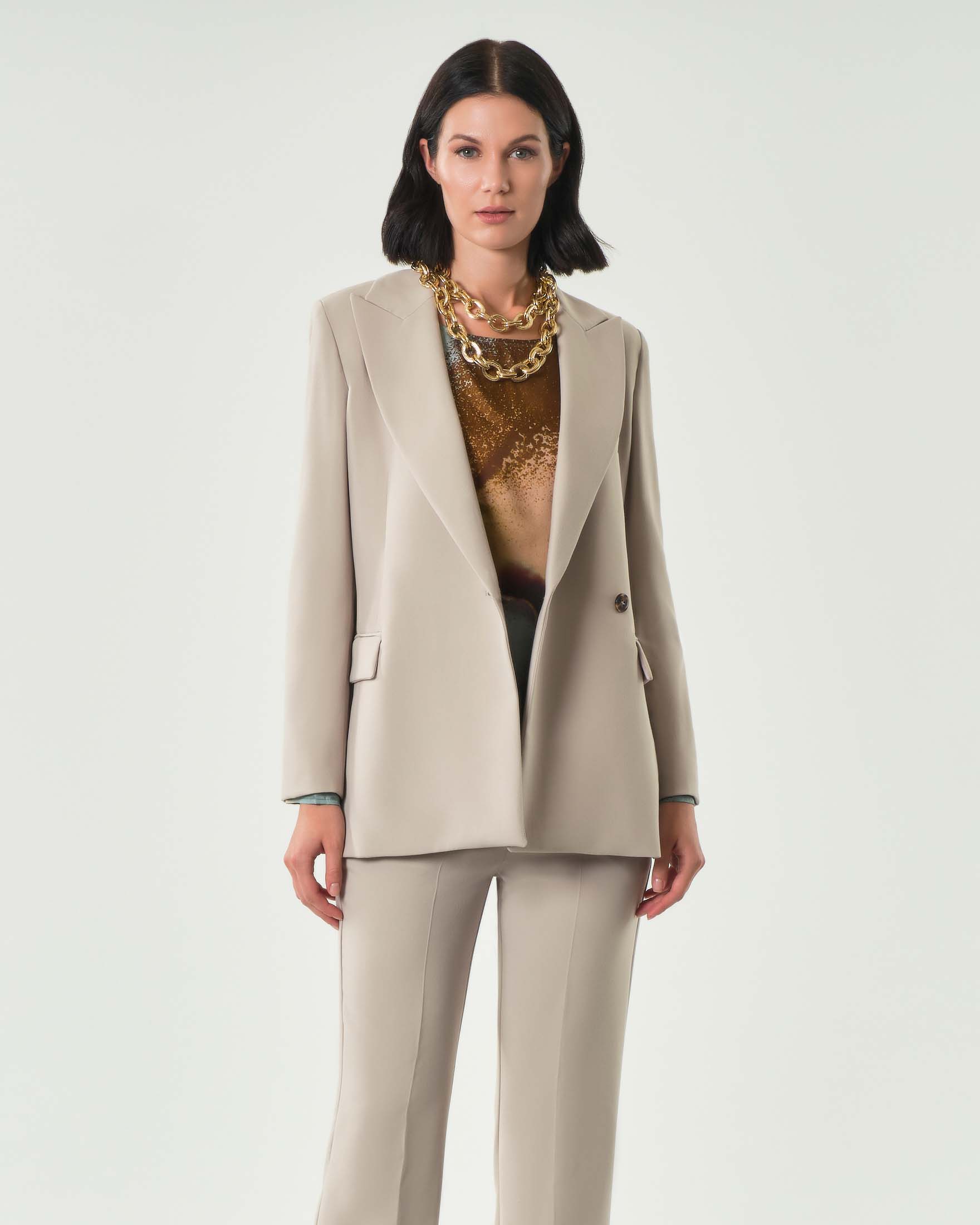 Blazer mezzo petto color sabbia Emme Marella in tessuto bistretch di misto viscosa