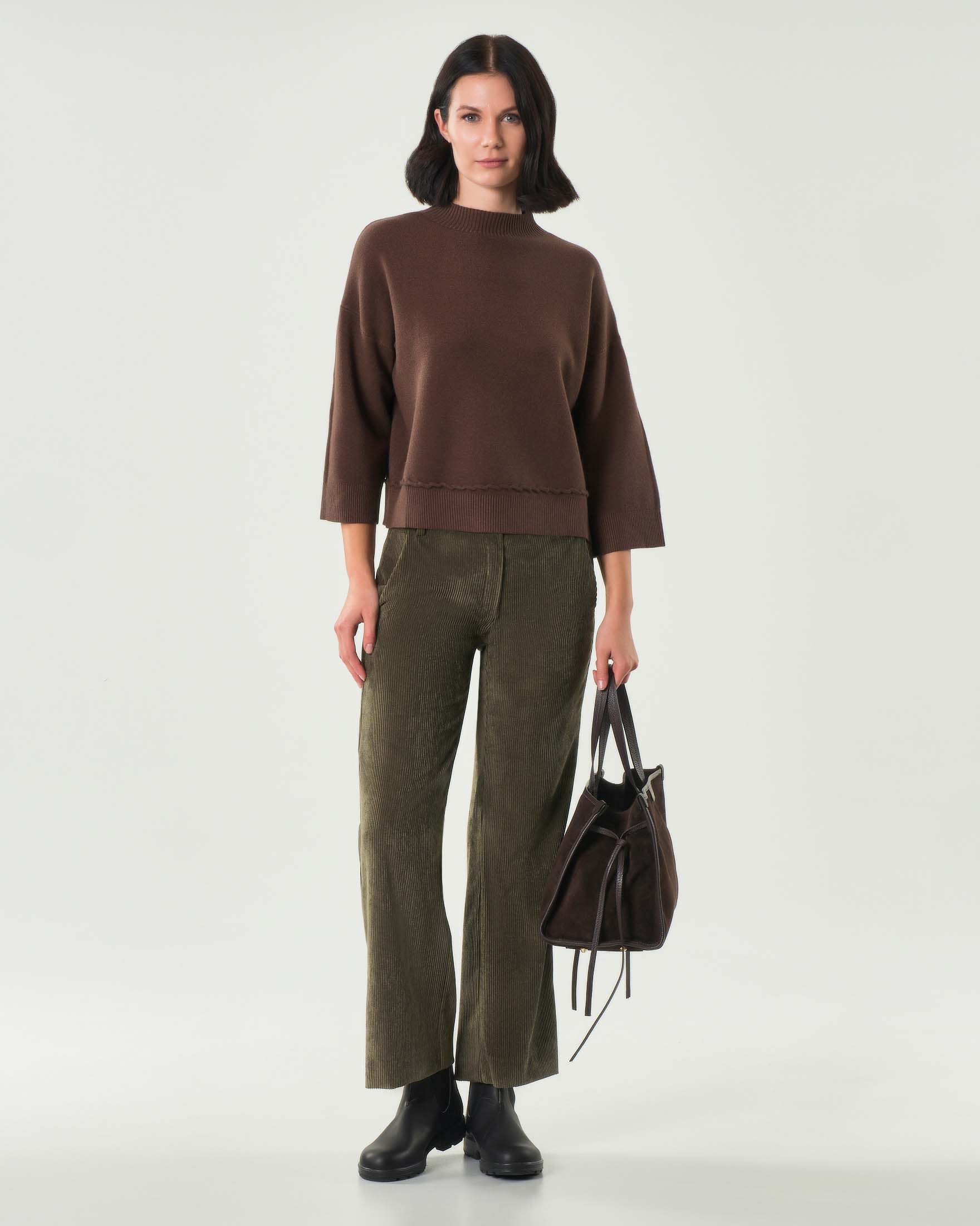 Pantaloni palazzo verde militare Emme Marella in velluto a righe