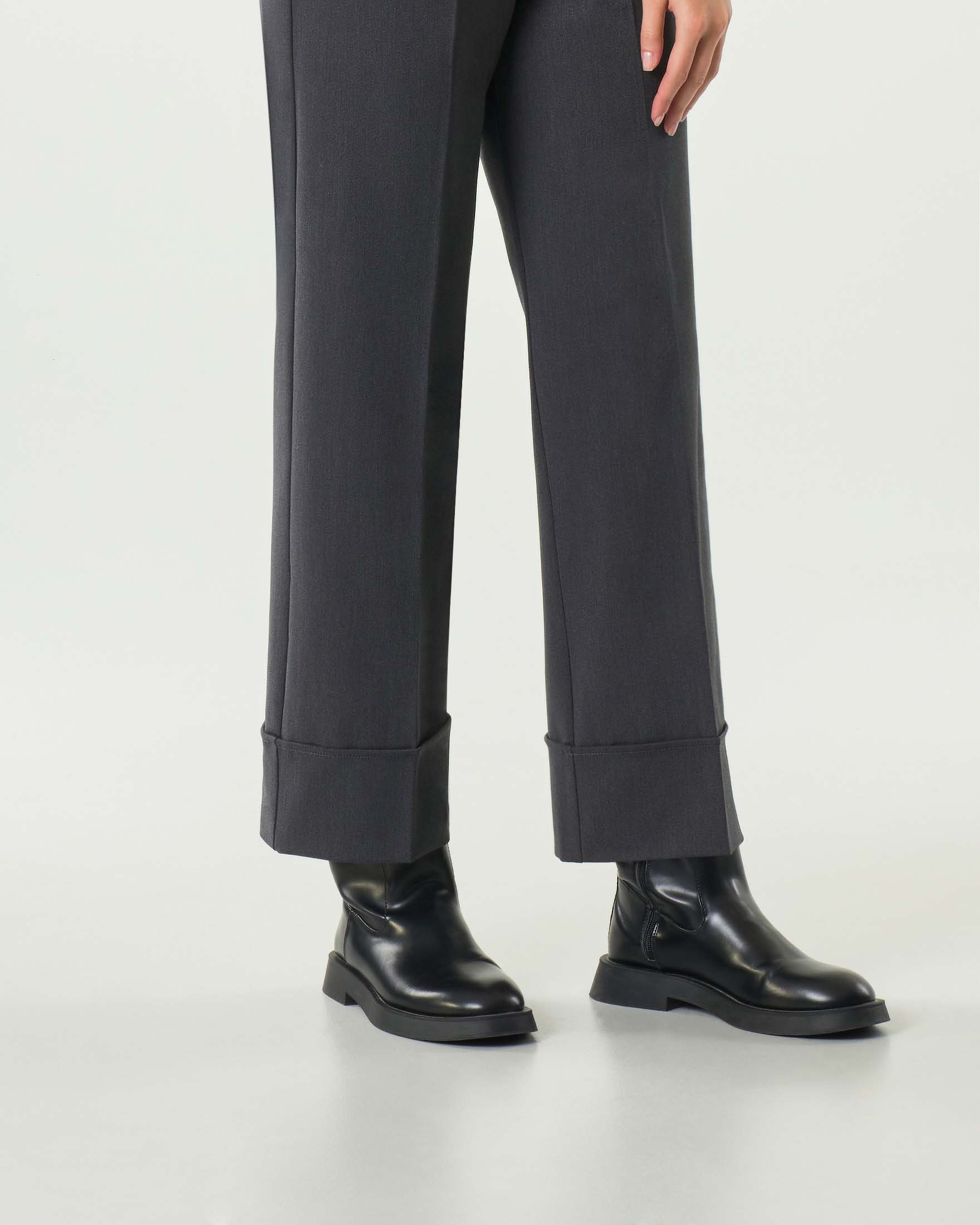 Pantaloni grigi alla caviglia Emme Marella con risvolto al fondo