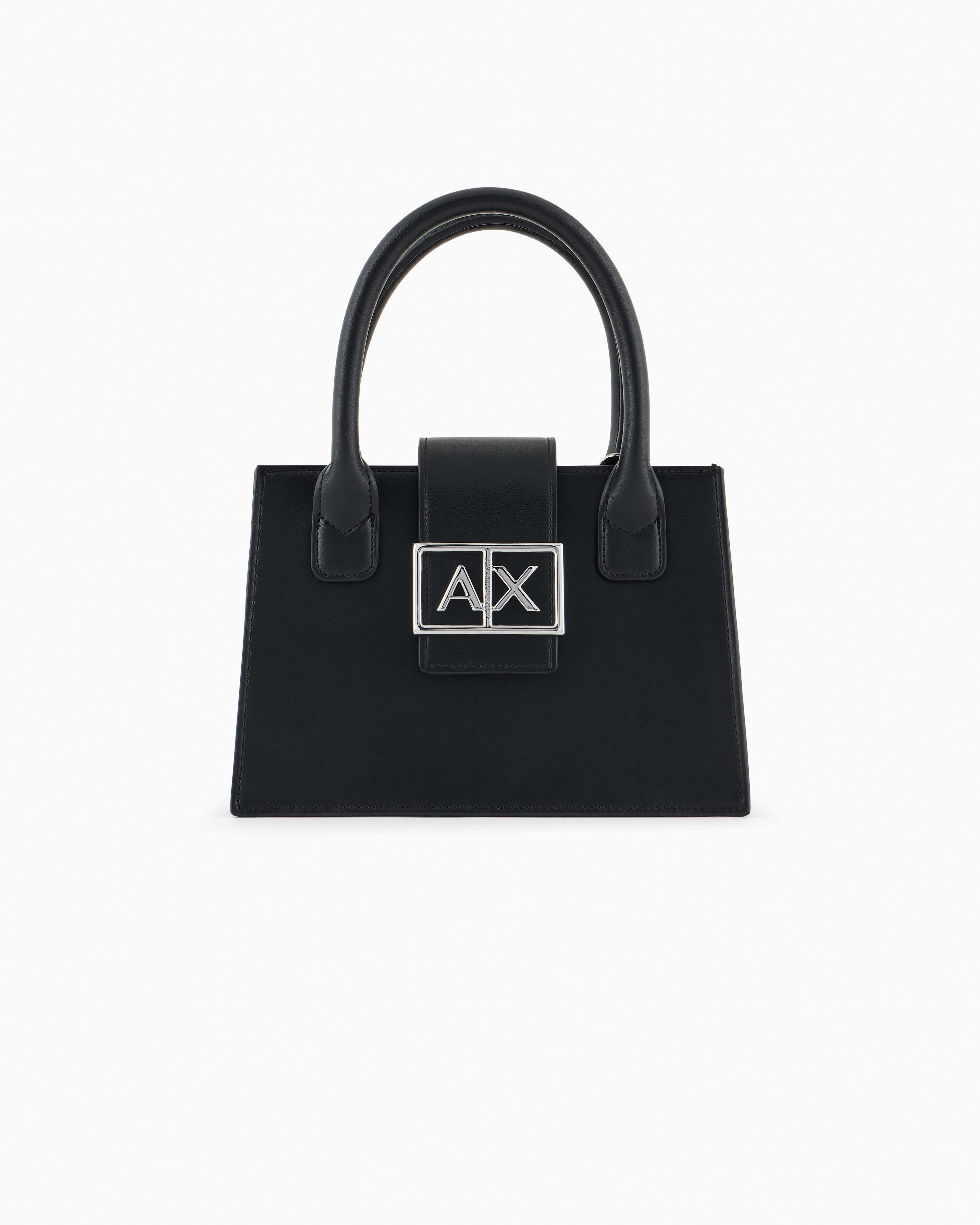 Borsa a mano Exchange nera in similpelle con dettaglio logo in rilievo