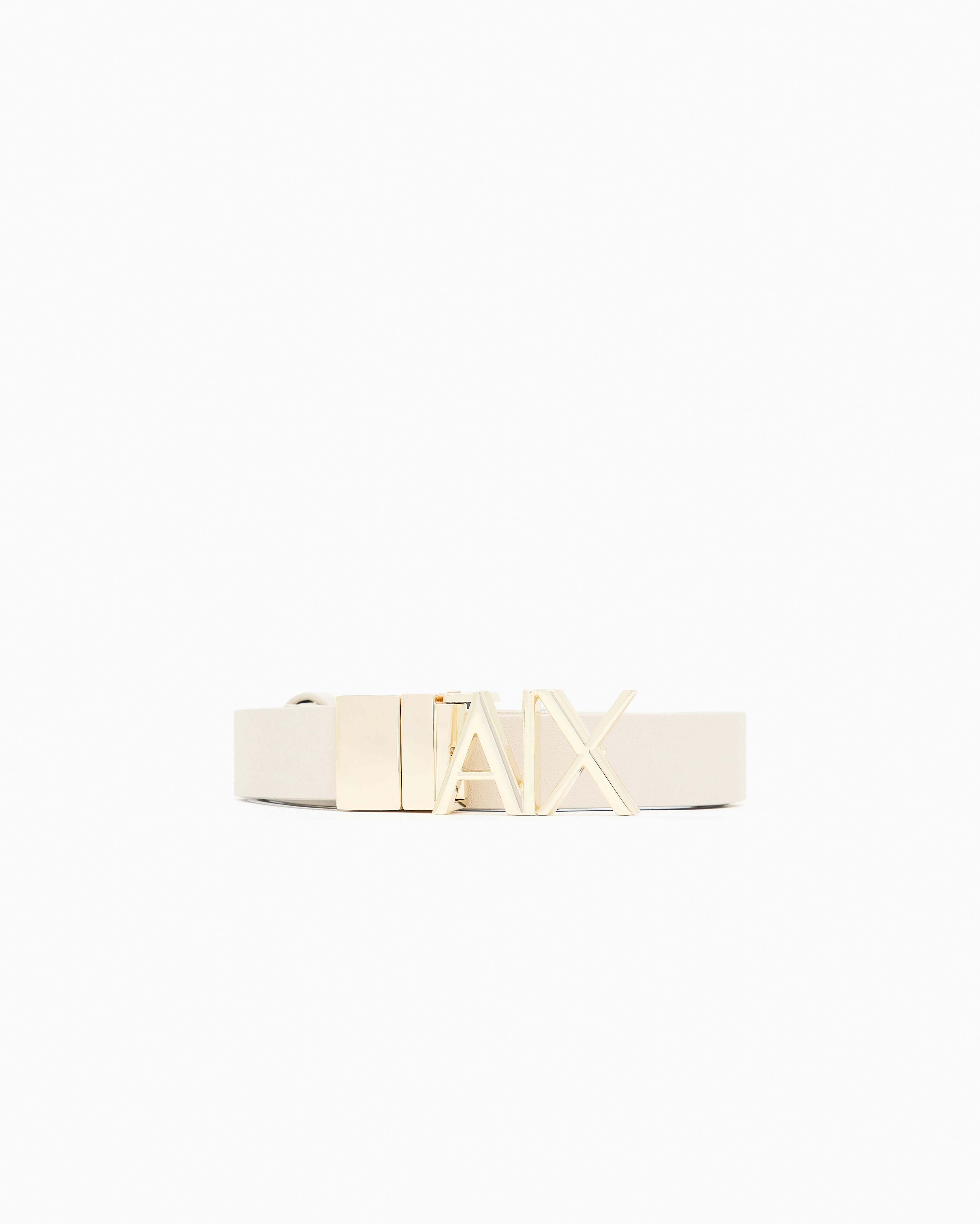 Cintura Exchange beige in pelle con fibbia logo dorata