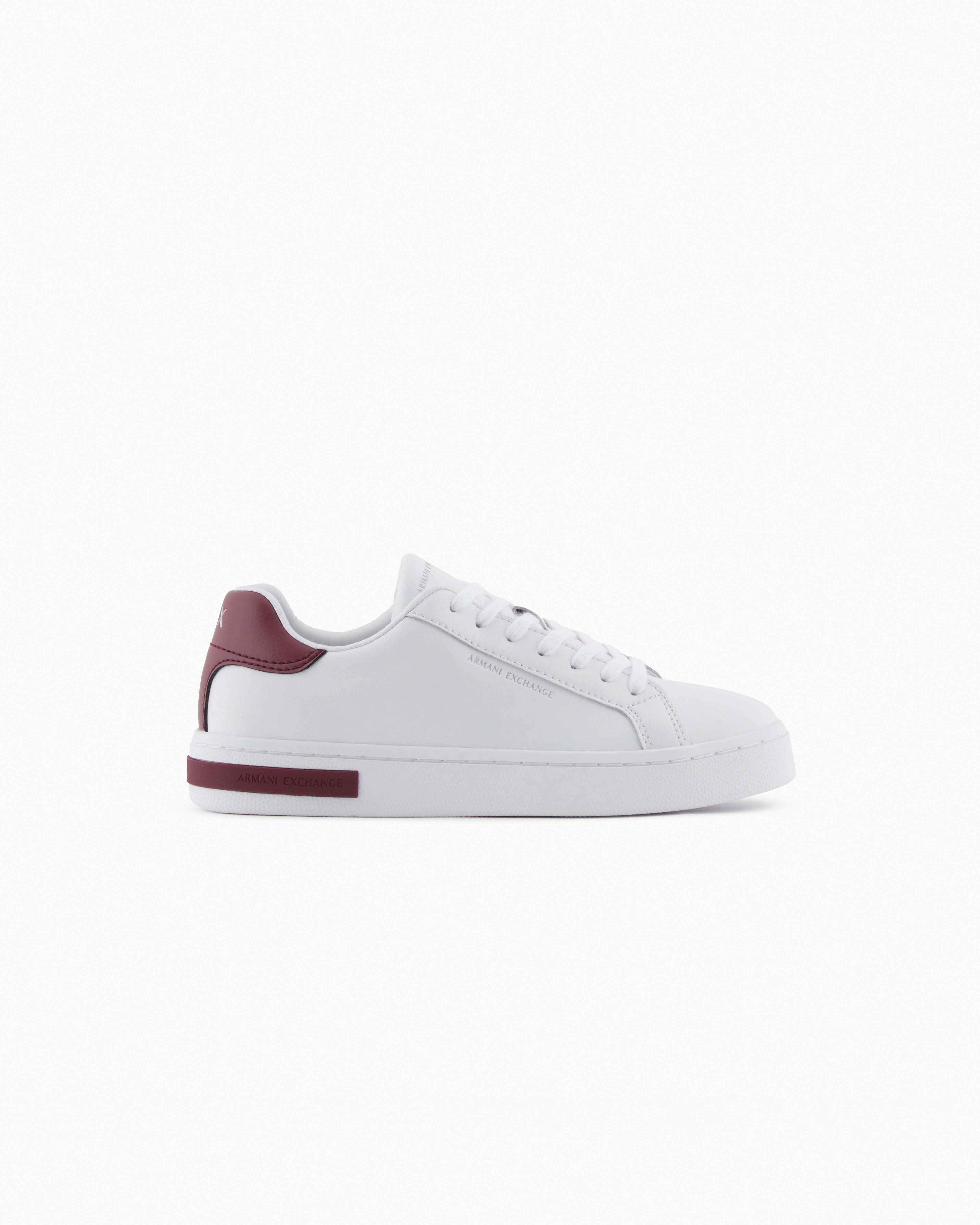 Sneakers Armani Exchange bianche e bordeaux in pelle con dettagli a contrasto