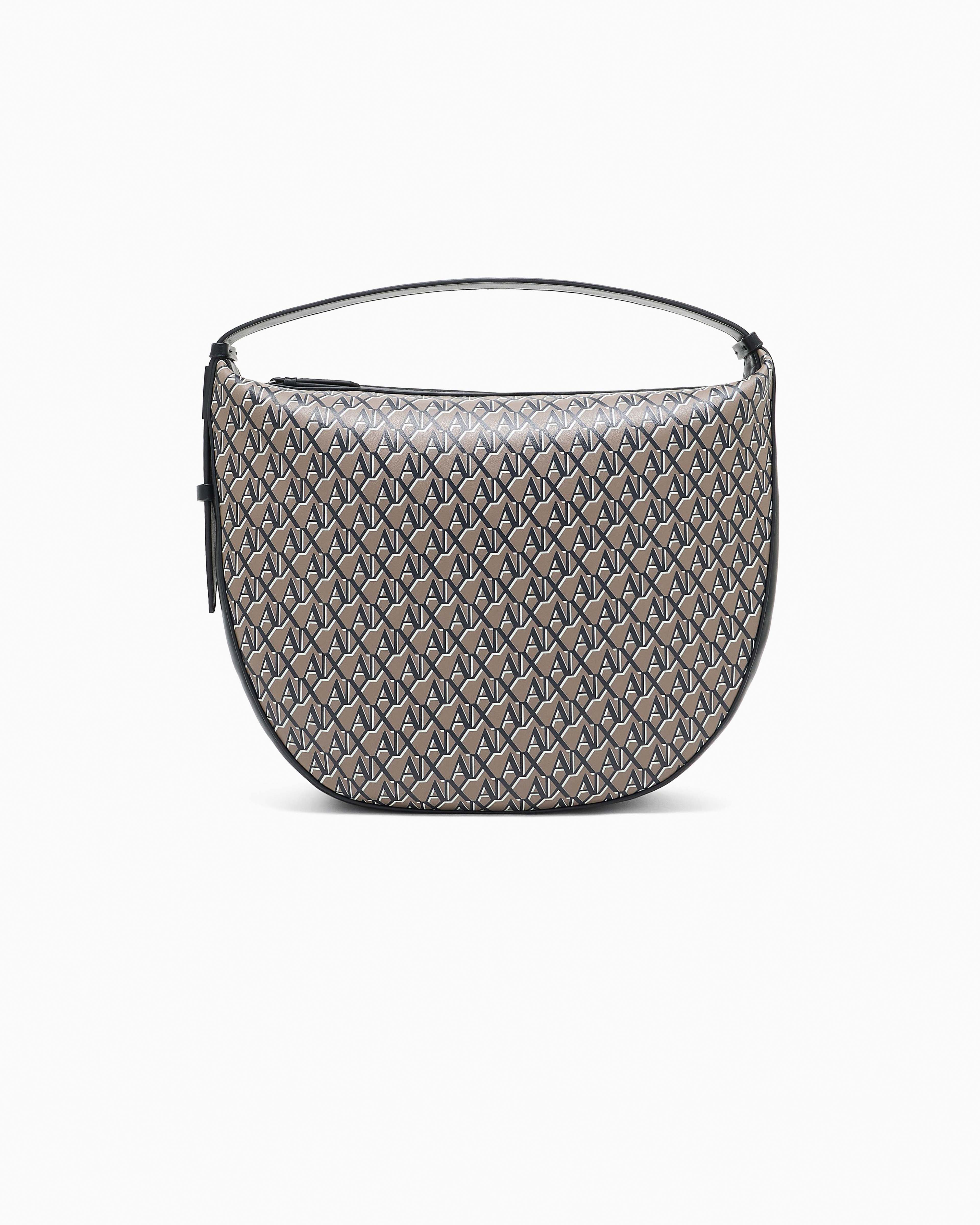 Borsa a spalla Exchange nera con stampa logo all over e dettagli a contrasto