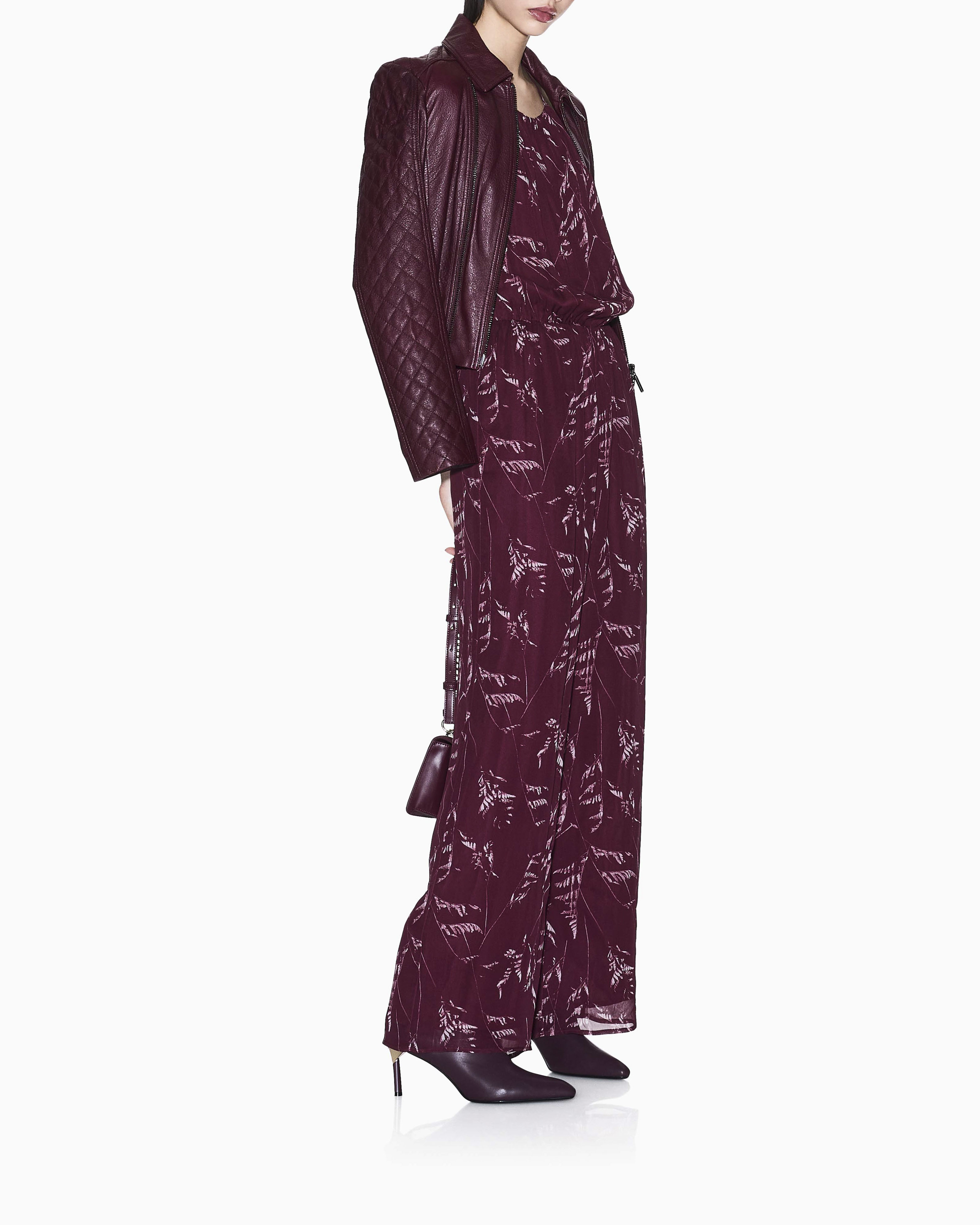 Abito Armani Exchange bordeaux in chiffon di viscosa con stampa grafica