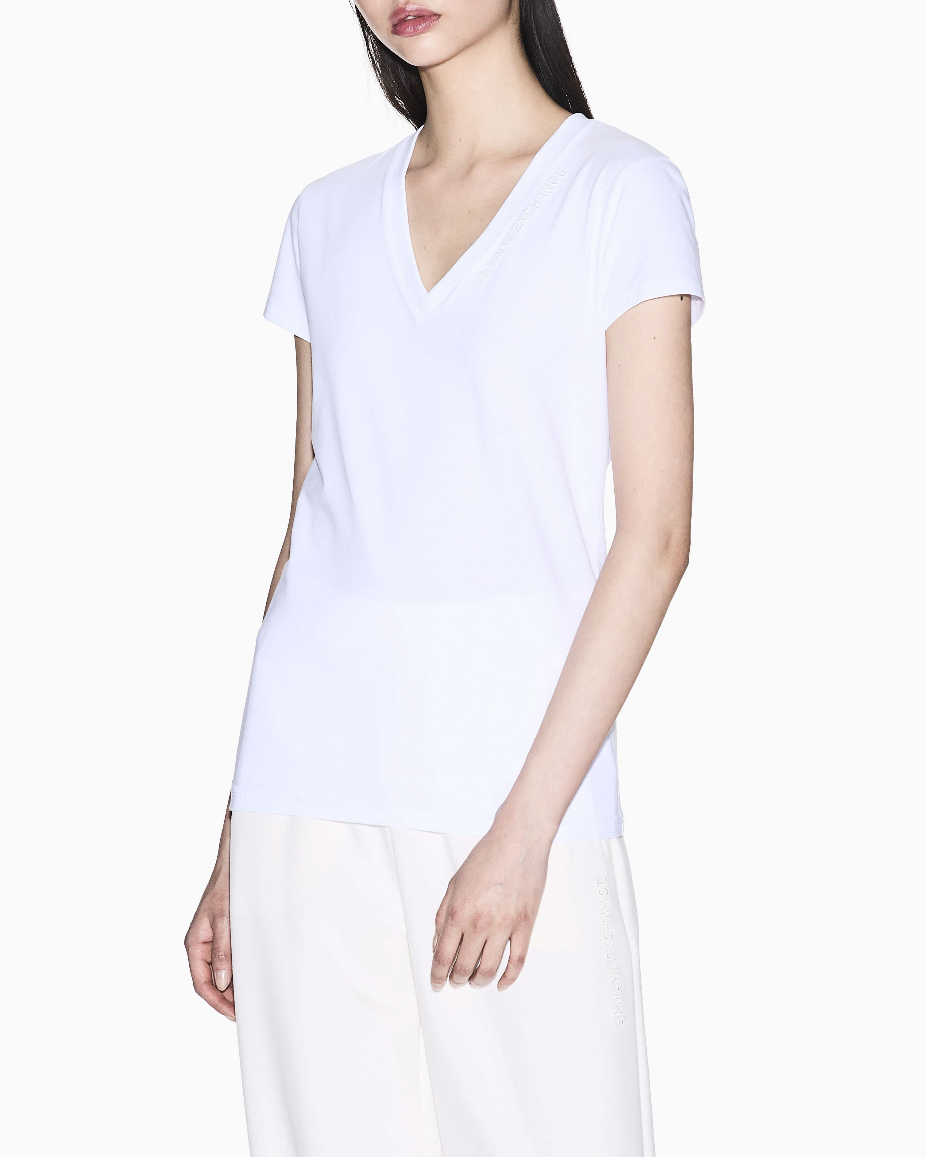 T-shirt Armani Exchange bianca in jersey di cotone elasticizzato