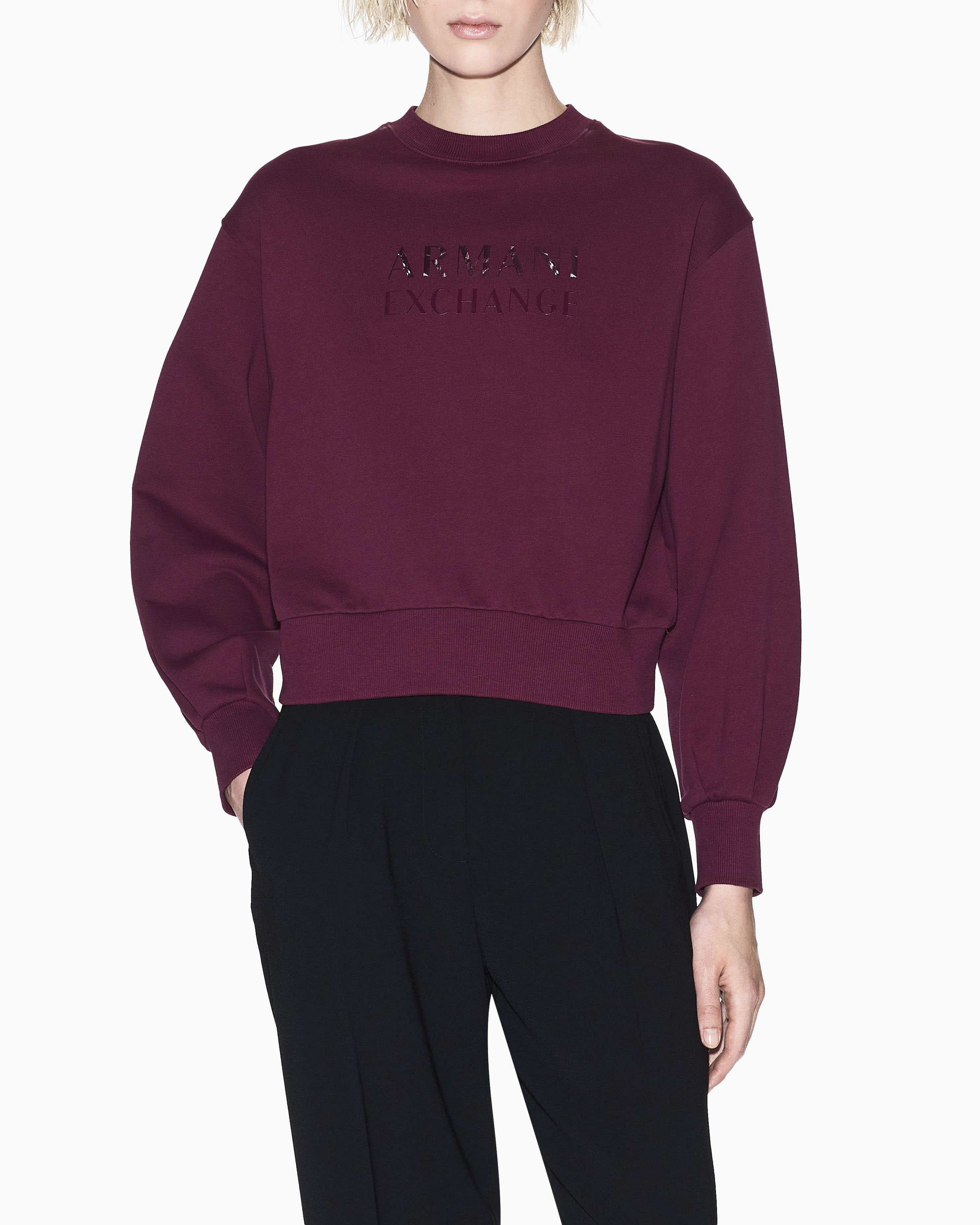 Felpa Armani Exchange bordeaux in cotone con logo in rilievo