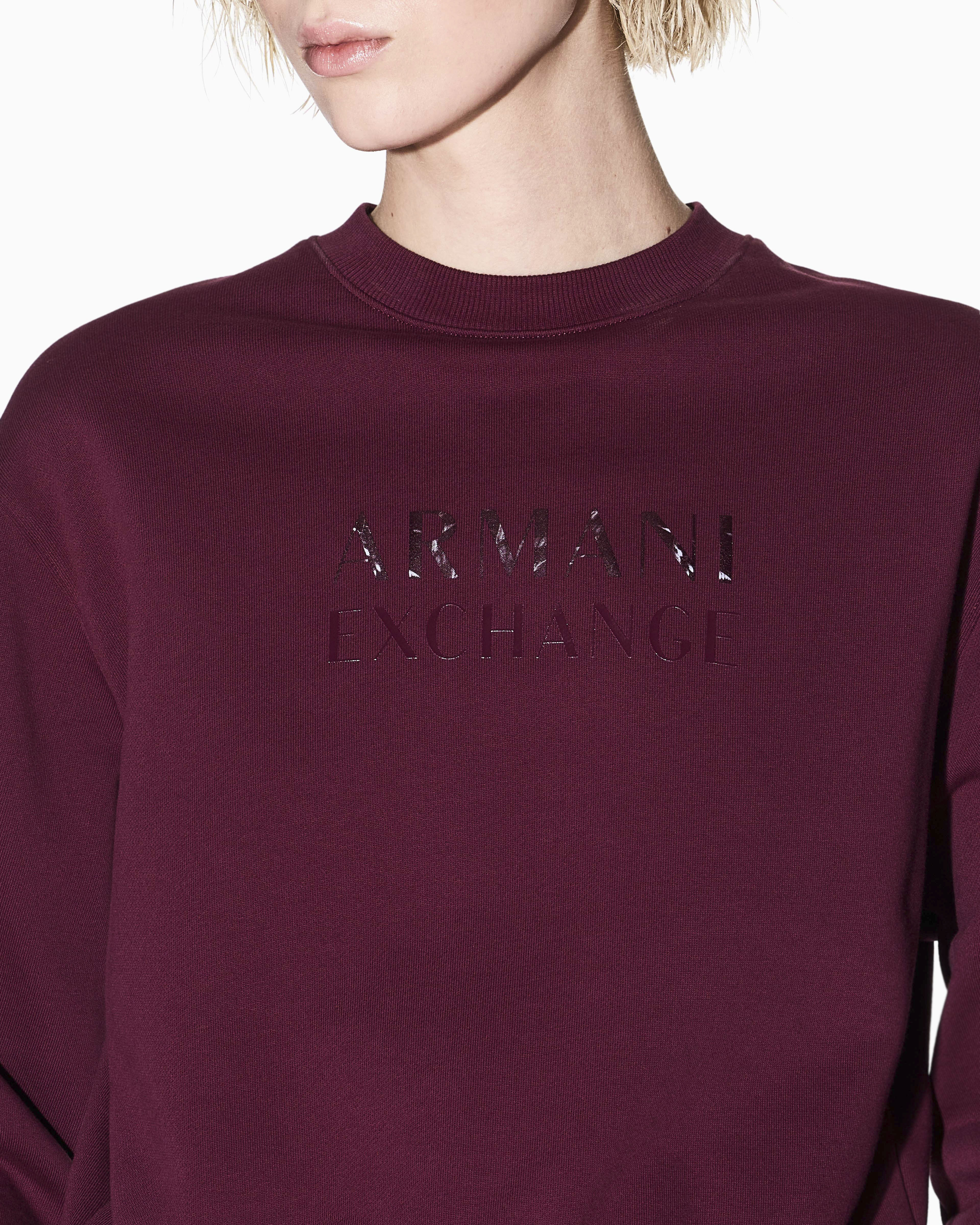 Felpa Armani Exchange bordeaux in cotone con logo in rilievo image