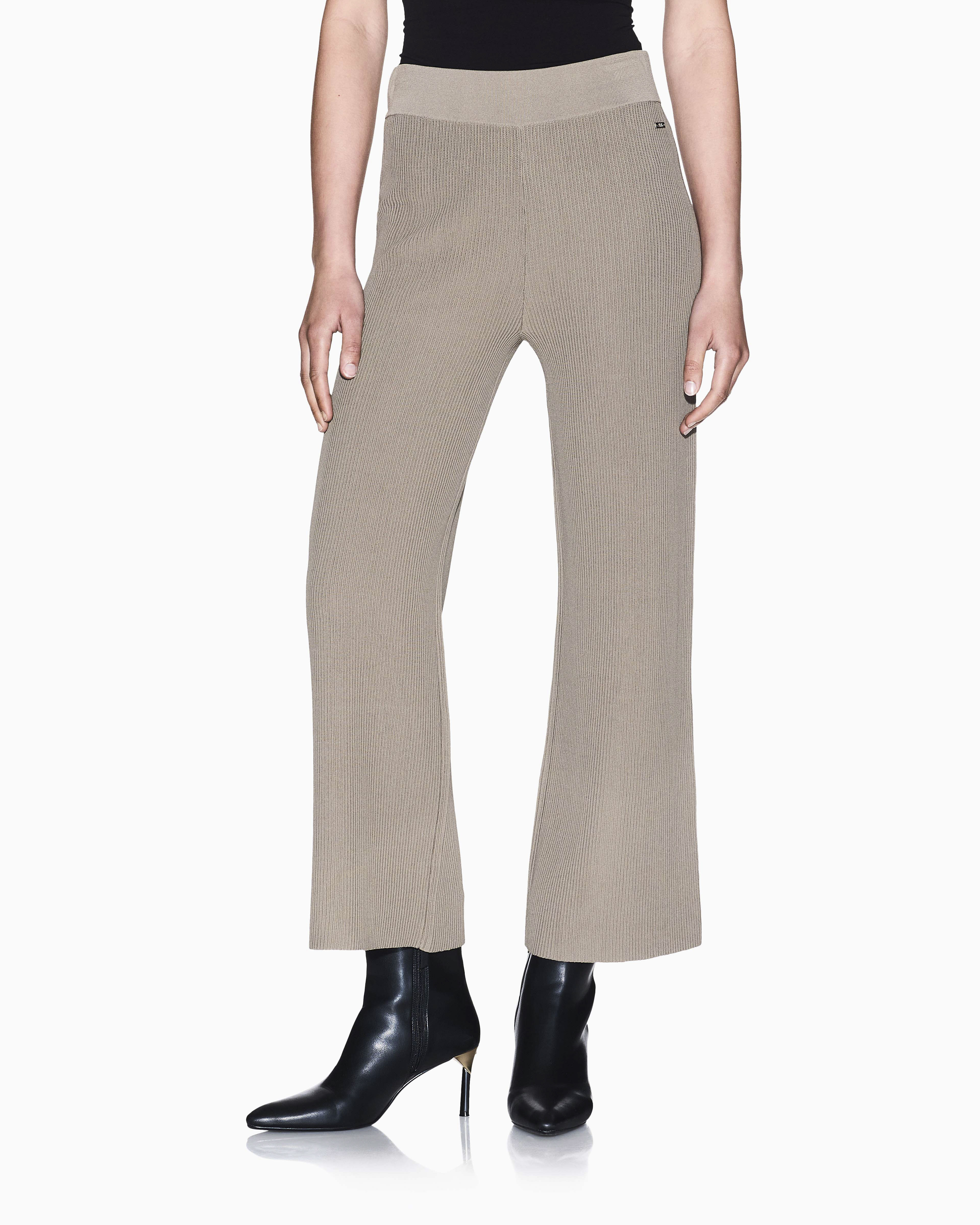 Pantaloni Armani Exchange beige in maglia misto viscosa a costine in rilievo image