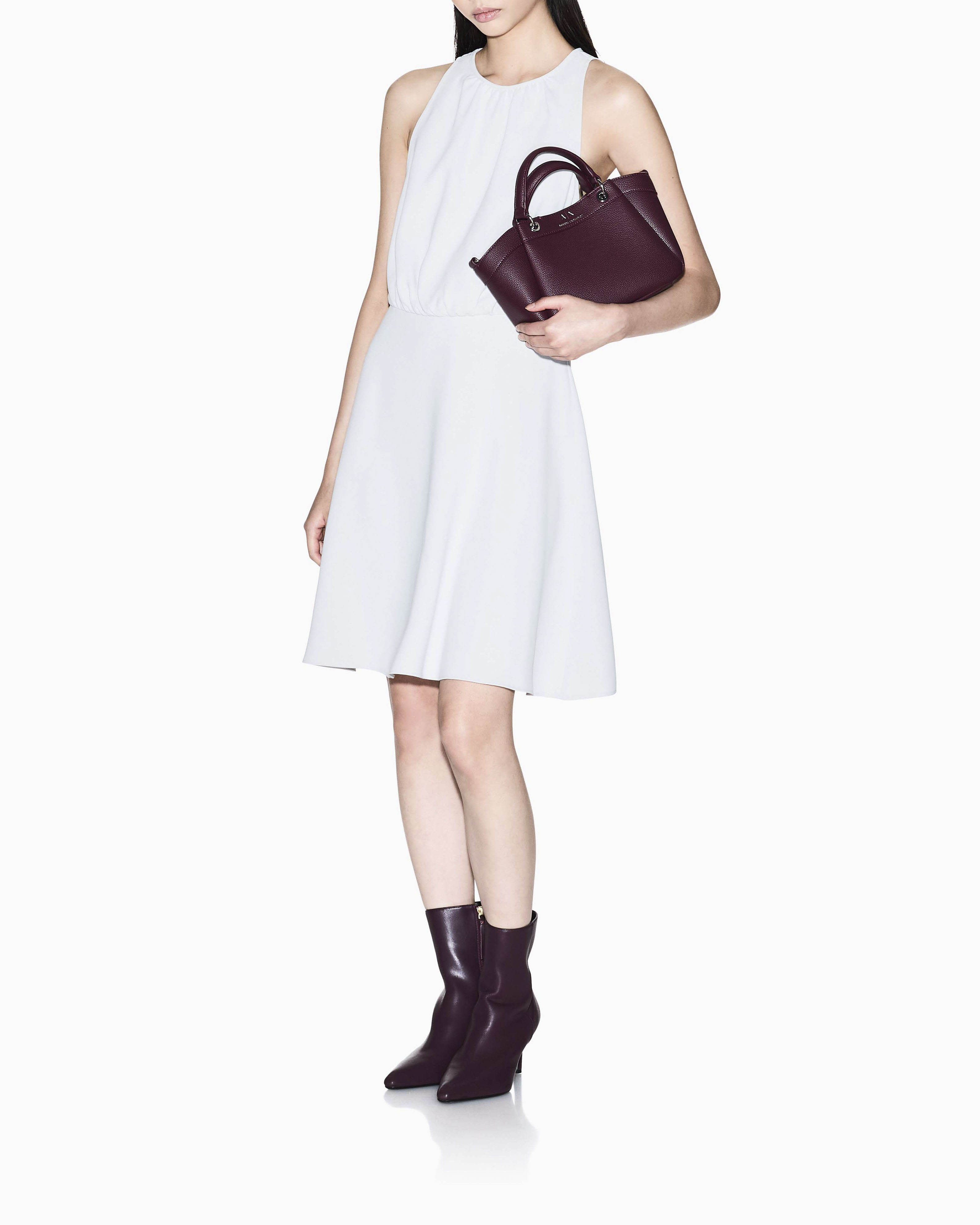 Abito Armani Exchange grigio chiaro in tessuto liscio con dettaglio arricciato