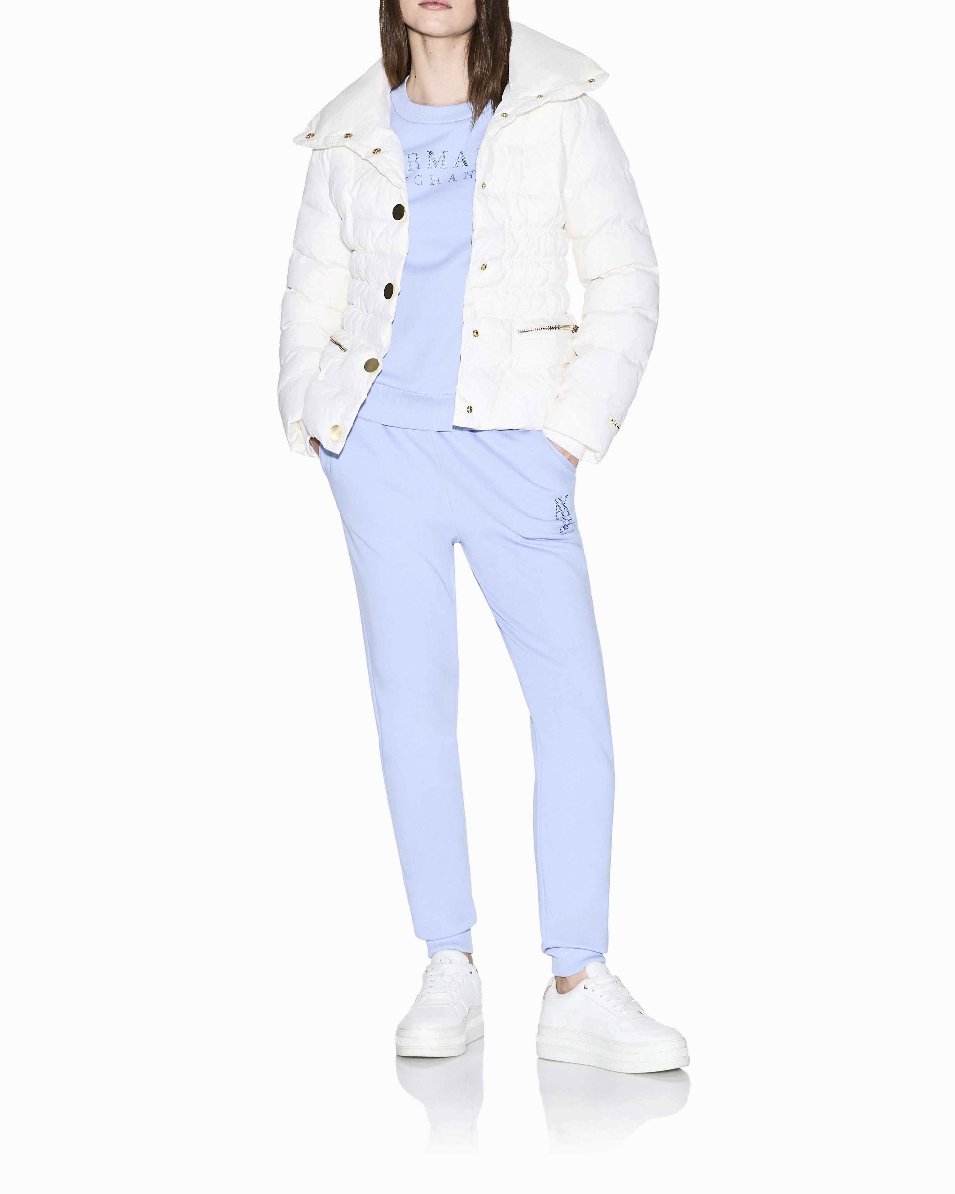 Felpa Armani Exchange azzurra in cotone con dettagli in maglia elasticizzata image