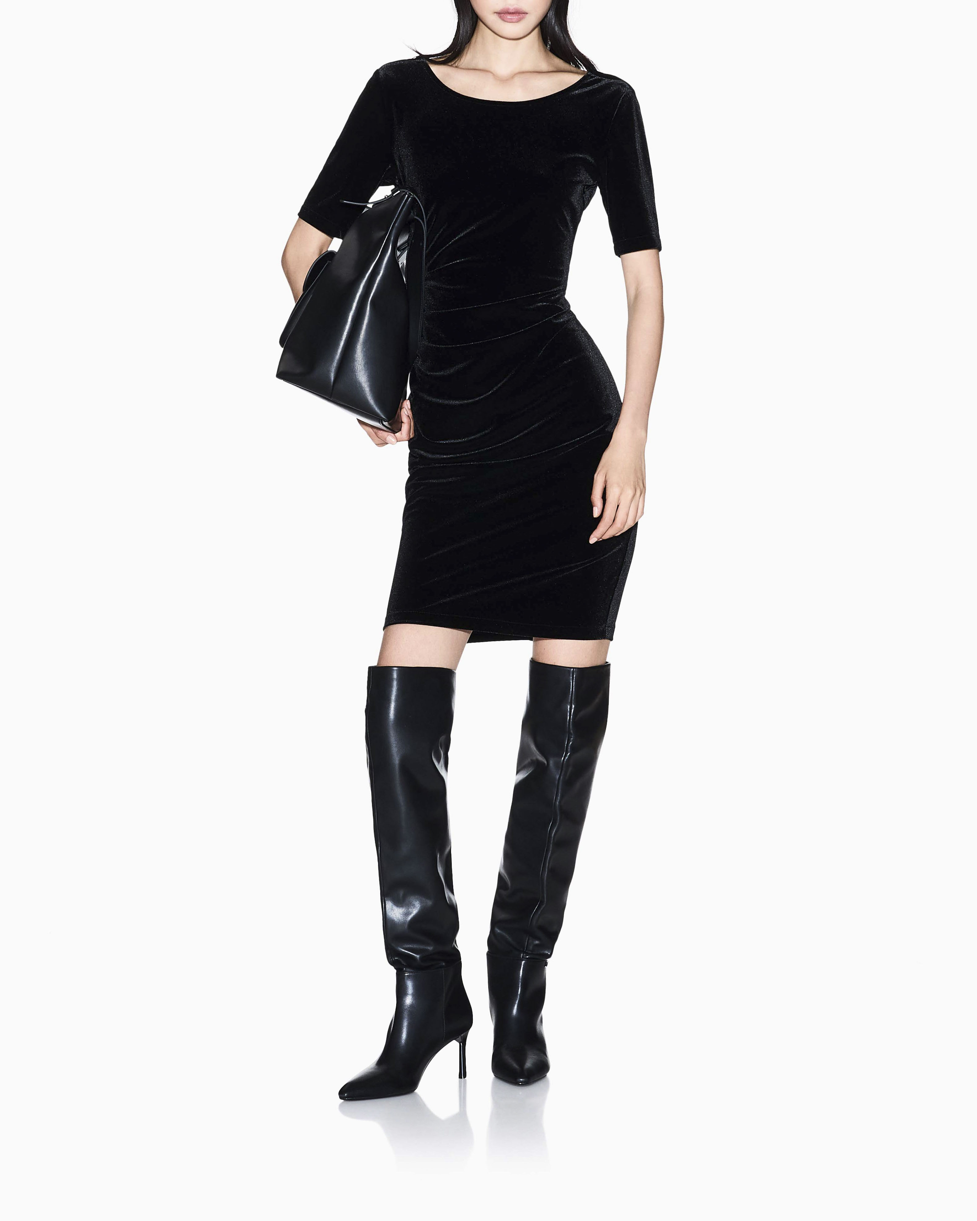 Abito Armani Exchange nero in tessuto elasticizzato effetto velluto