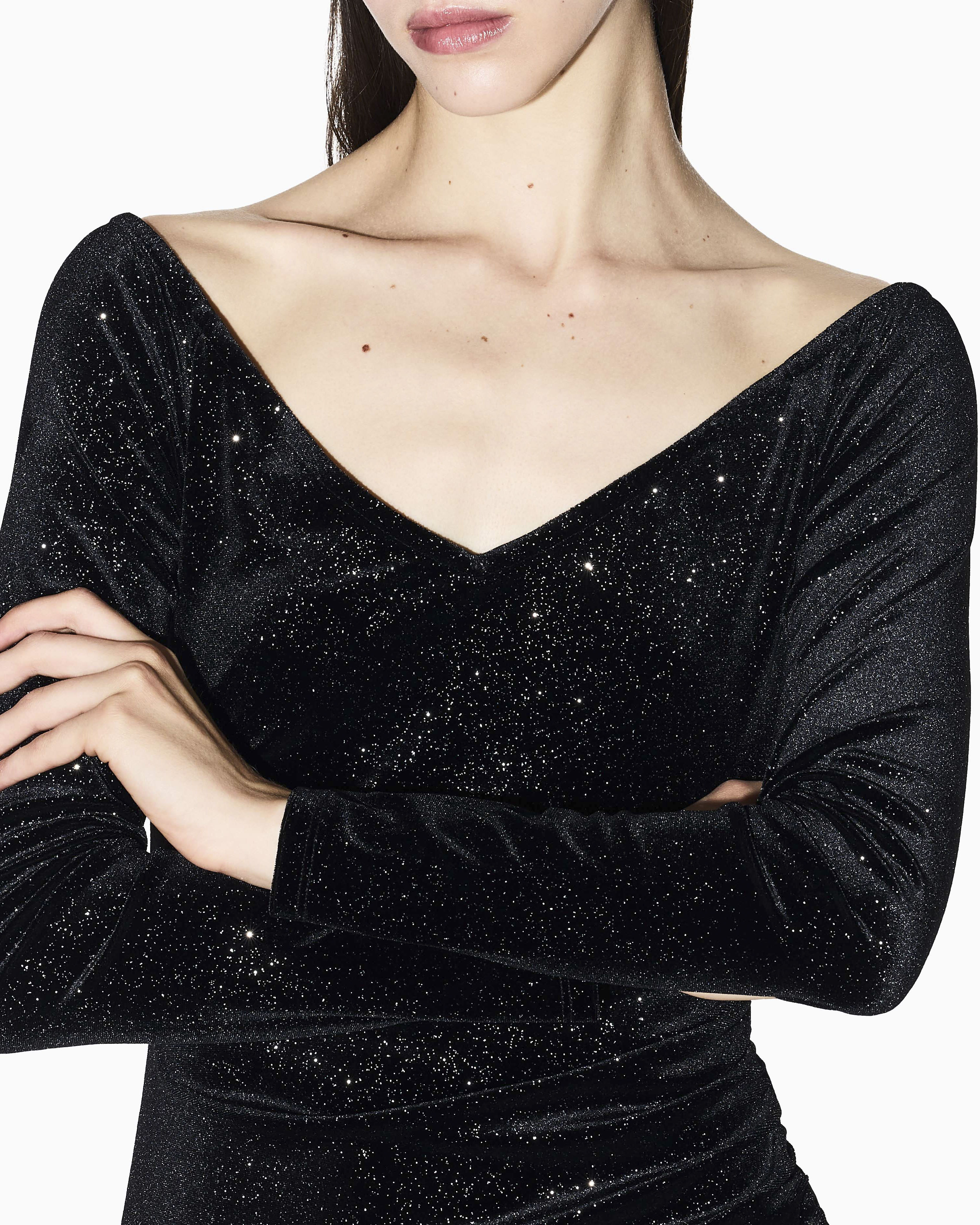 Abito Armani Exchange nero in tessuto elasticizzato con dettagli glitterati image