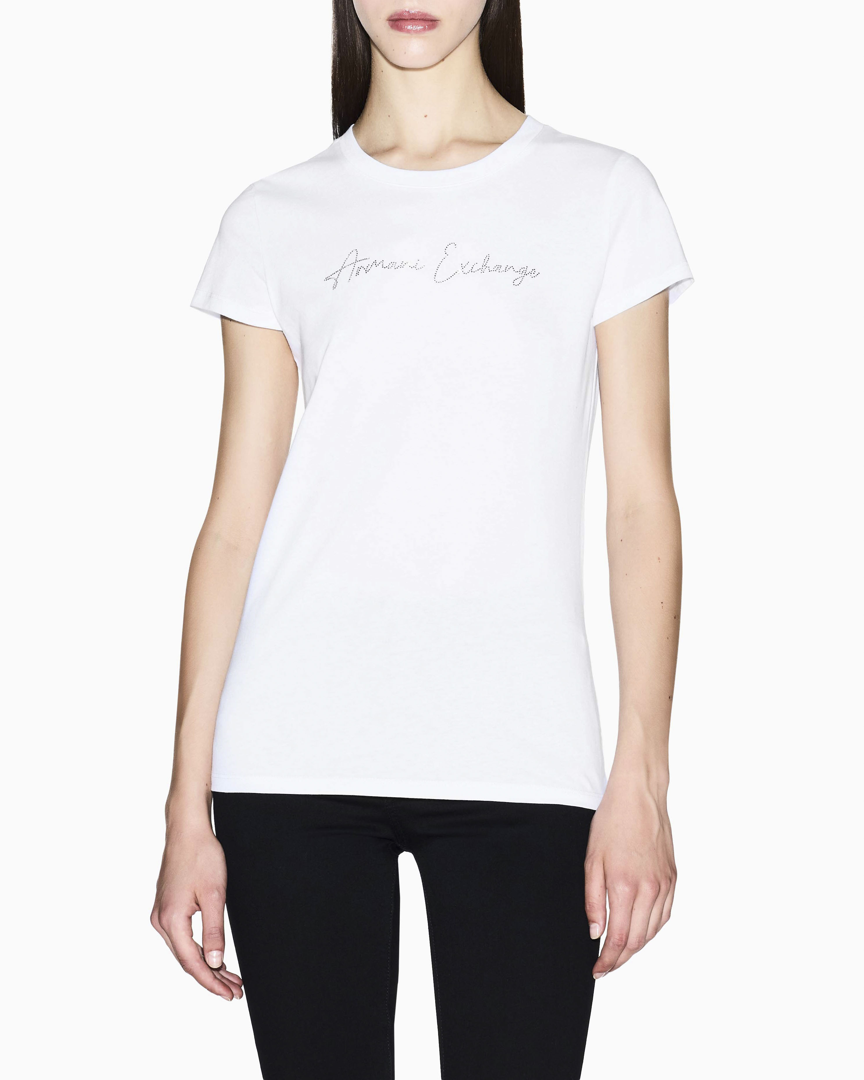 T-shirt Exchange bianca in cotone con logo in rilievo sul davanti
