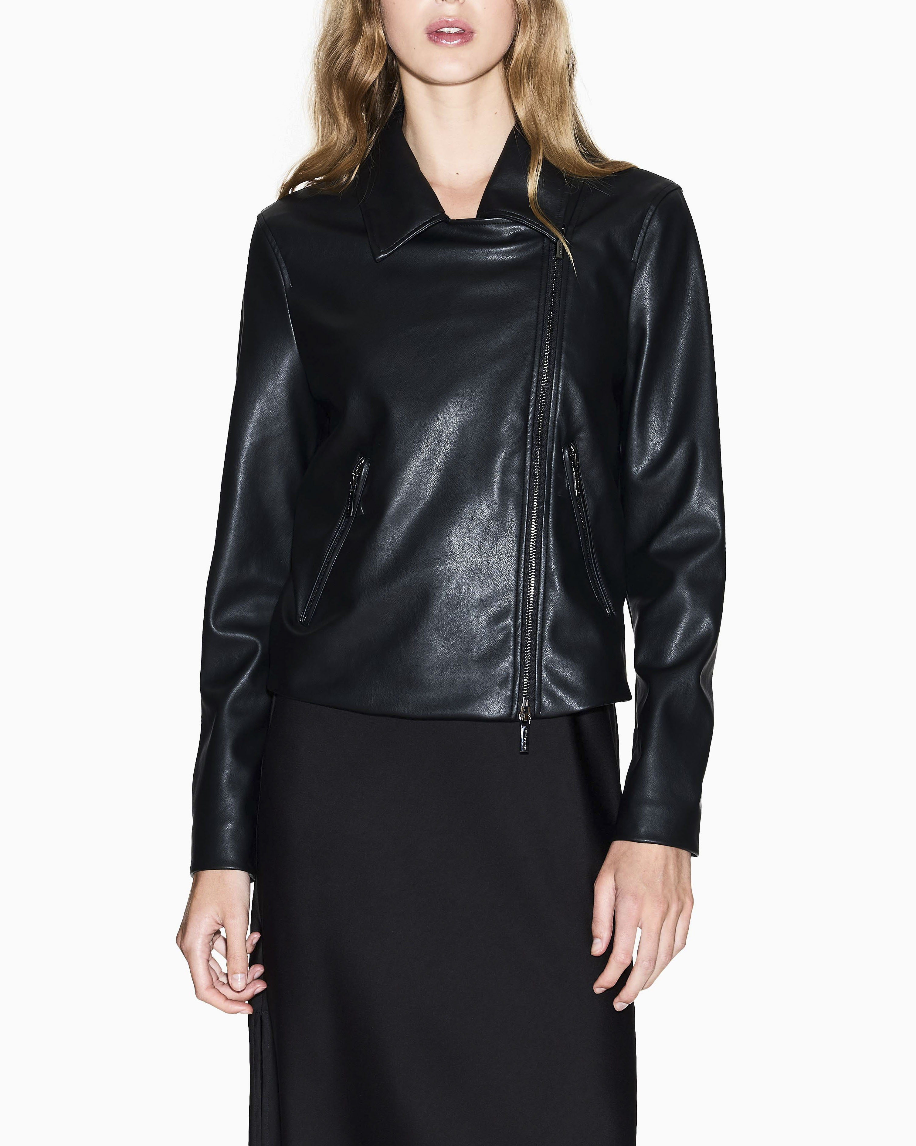 Giubbotto biker Exchange nero in similpelle con zip