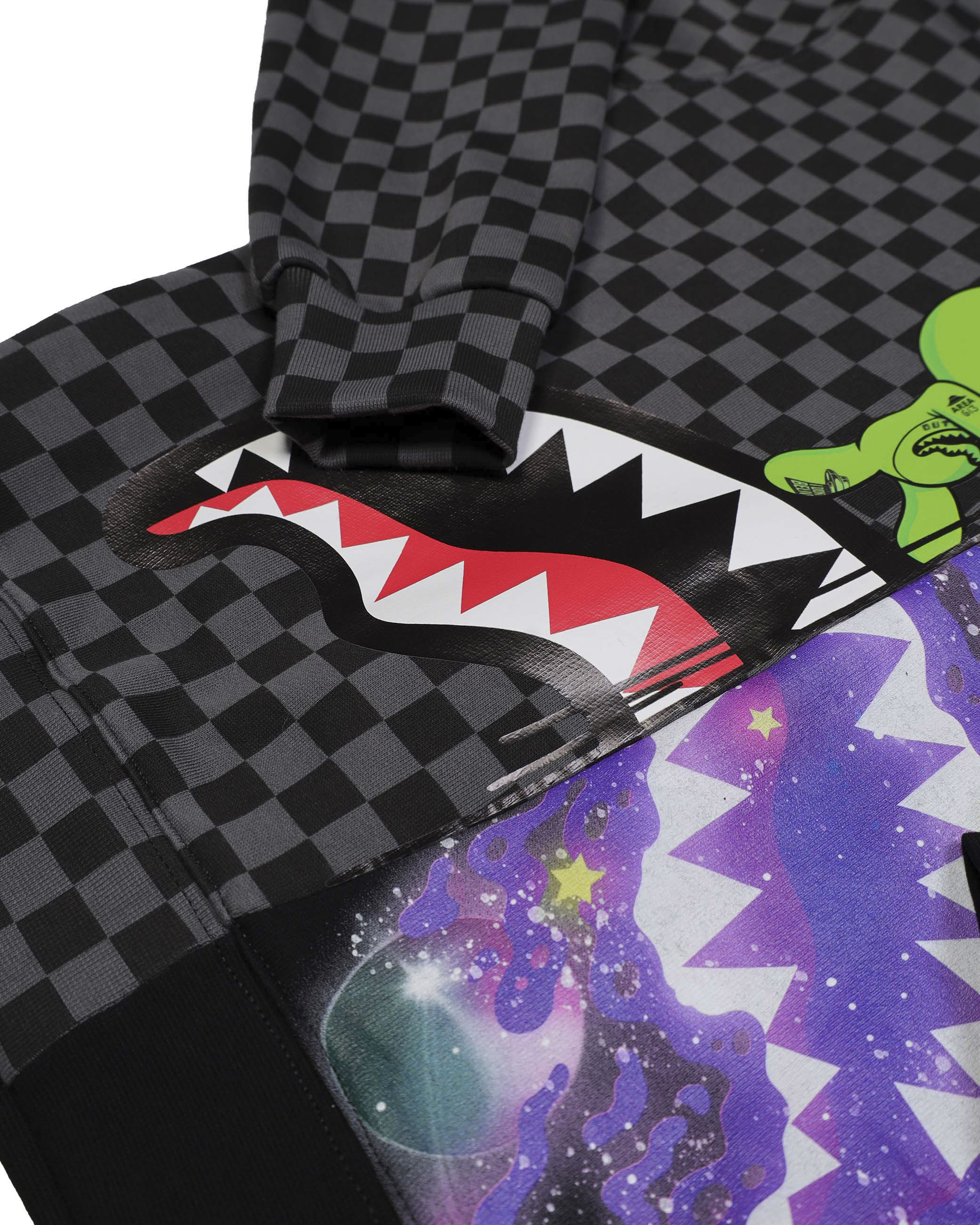 Felpa Sprayground nera e grigia checkered con cosmo e alieno image