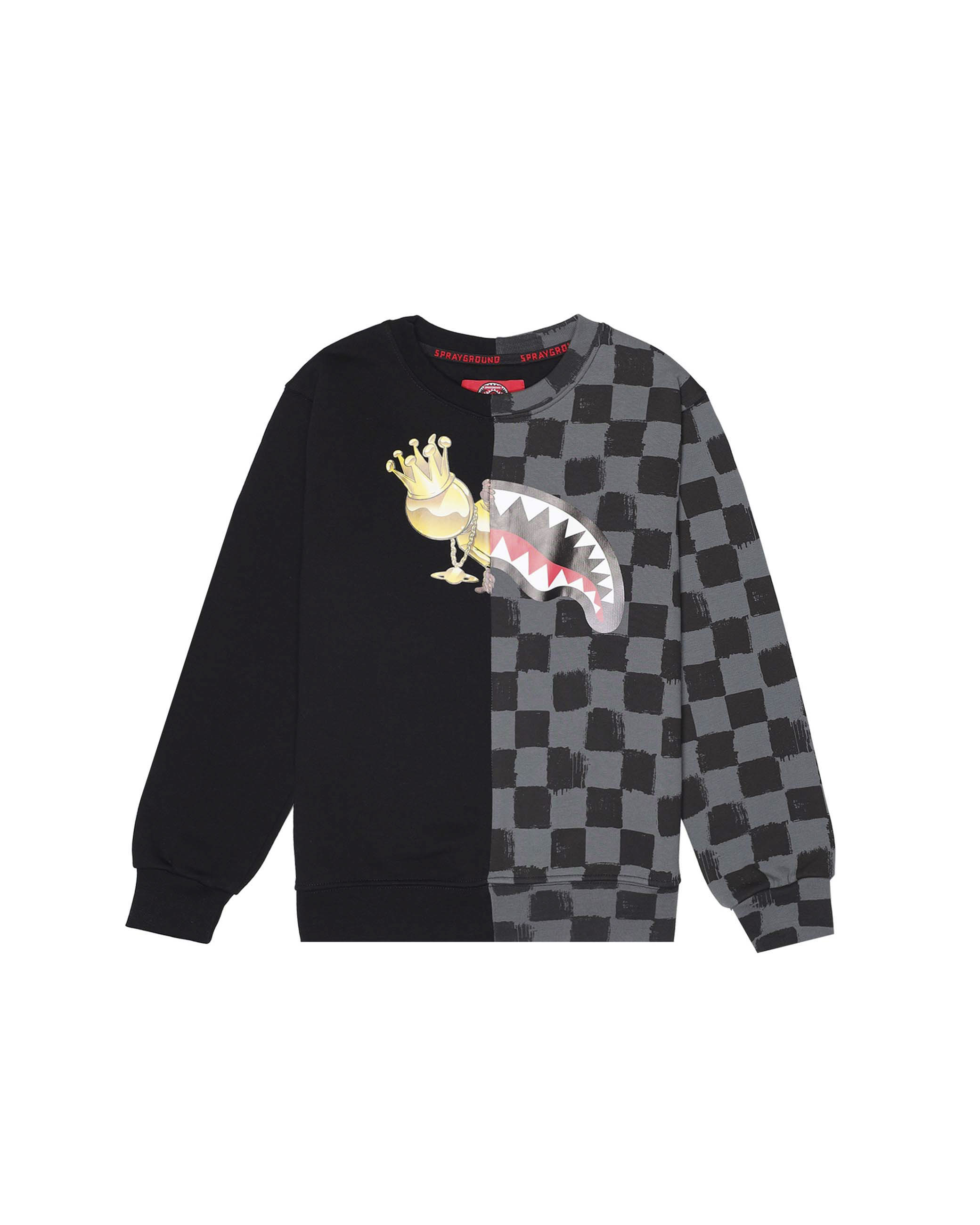 Felpa Sprayground nera e grigia checkered con astroman