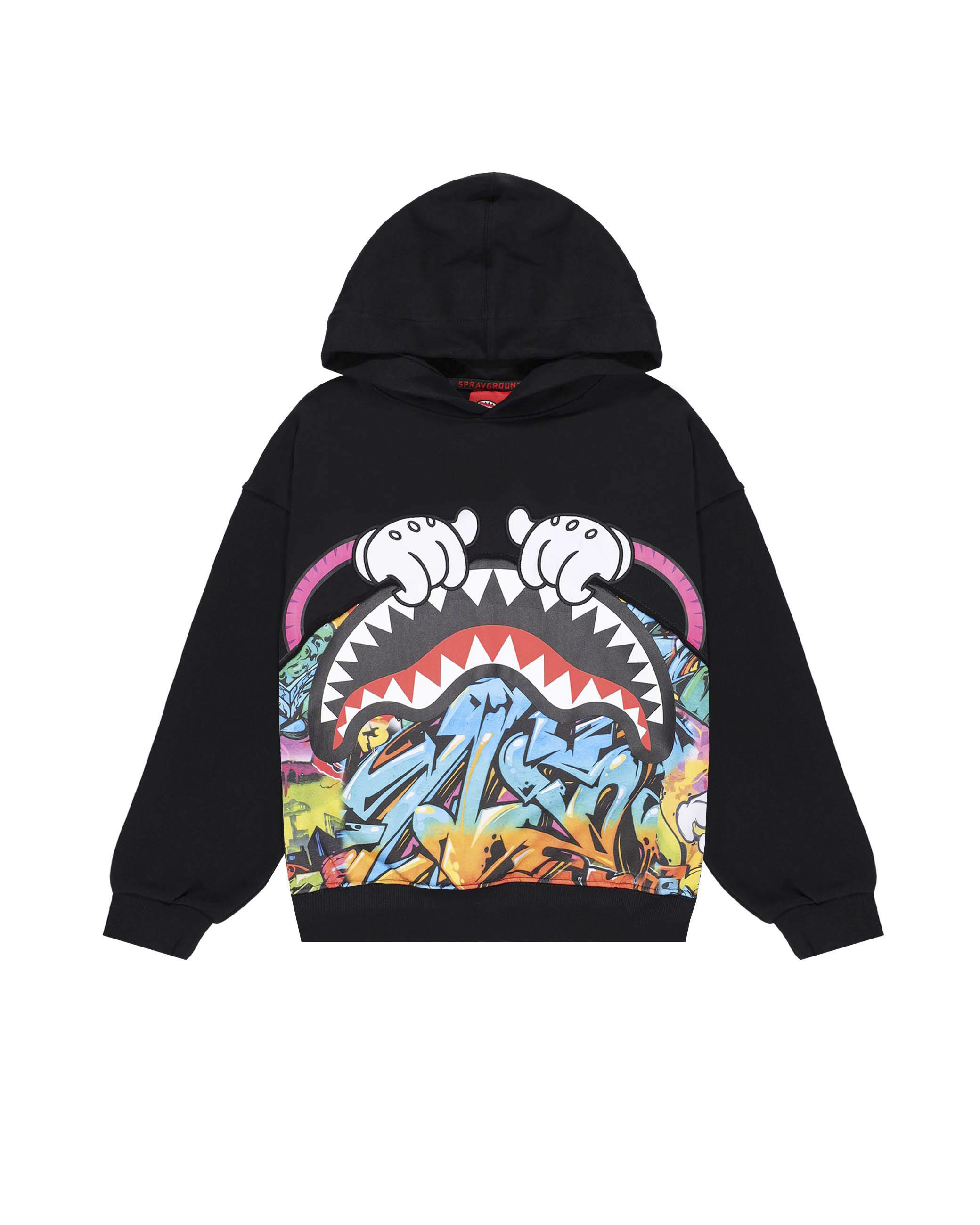 Felpa nera Sprayground con cappuccio e graffiti multicolor