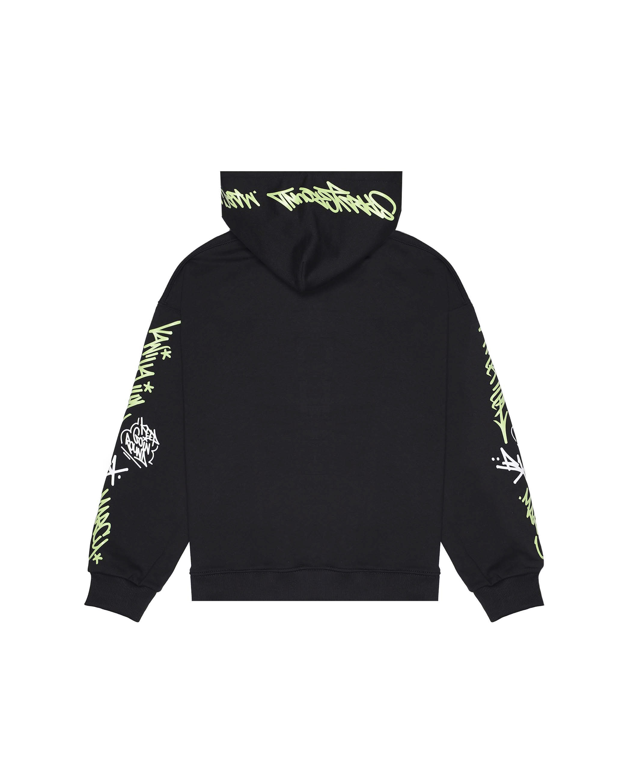 Felpa nera Sprayground in cotone con cappuccio e scritte graffiti verde fluo image