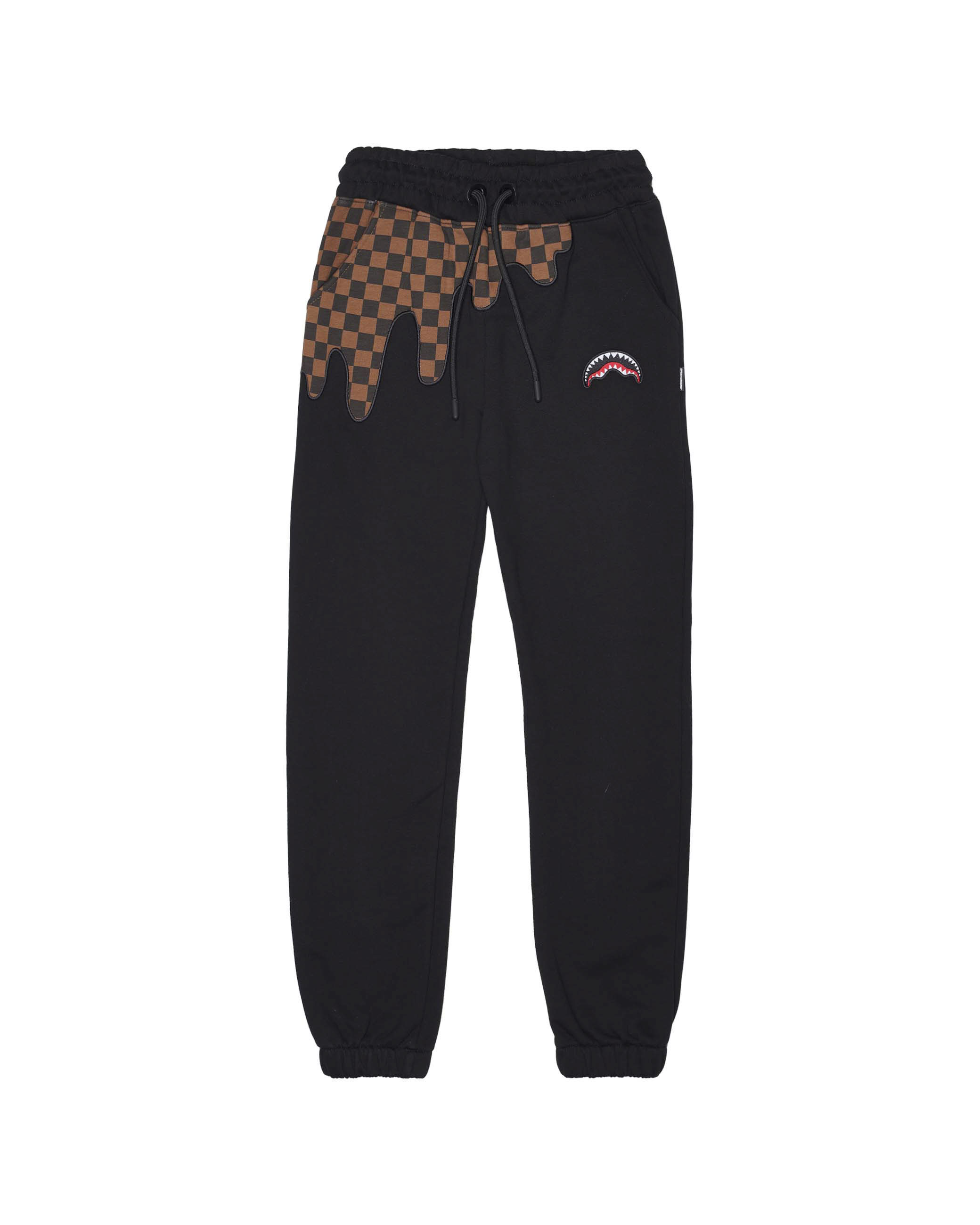 Pantalone felpato Sprayground nero con macchia checkered marrone