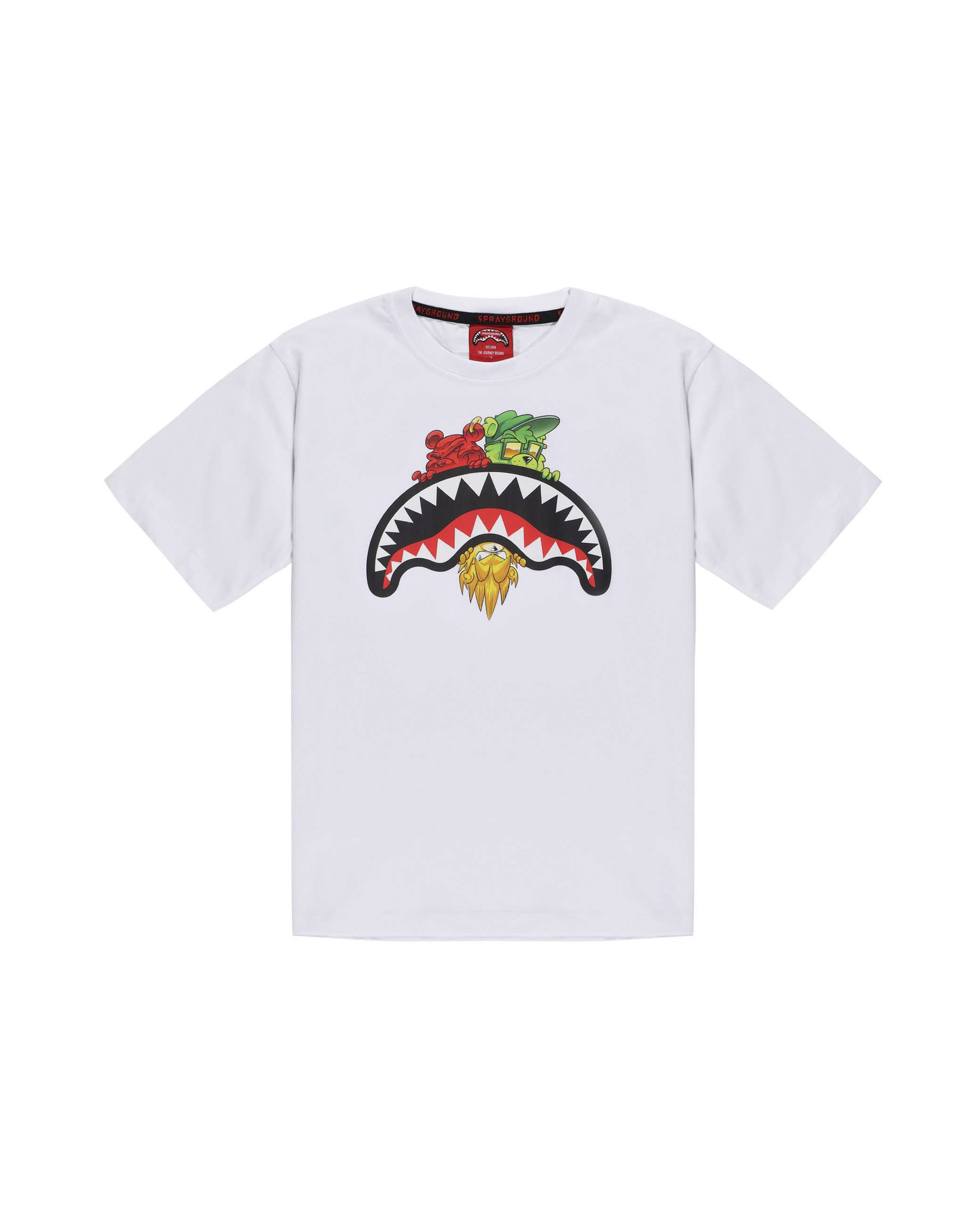 T-shirt bianco con bocca e personaggi icon