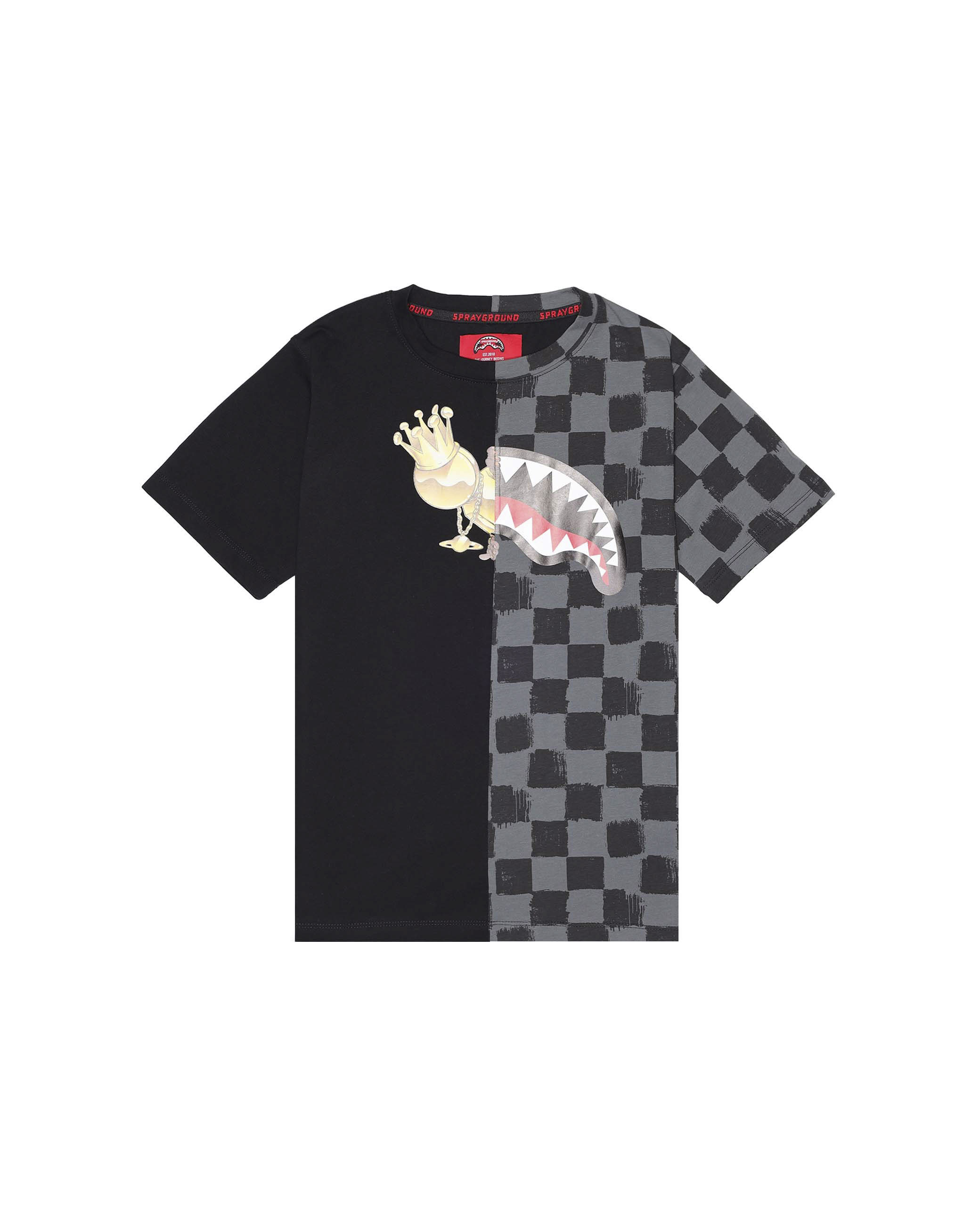 T-shirt nera e grigia checkered con astroman