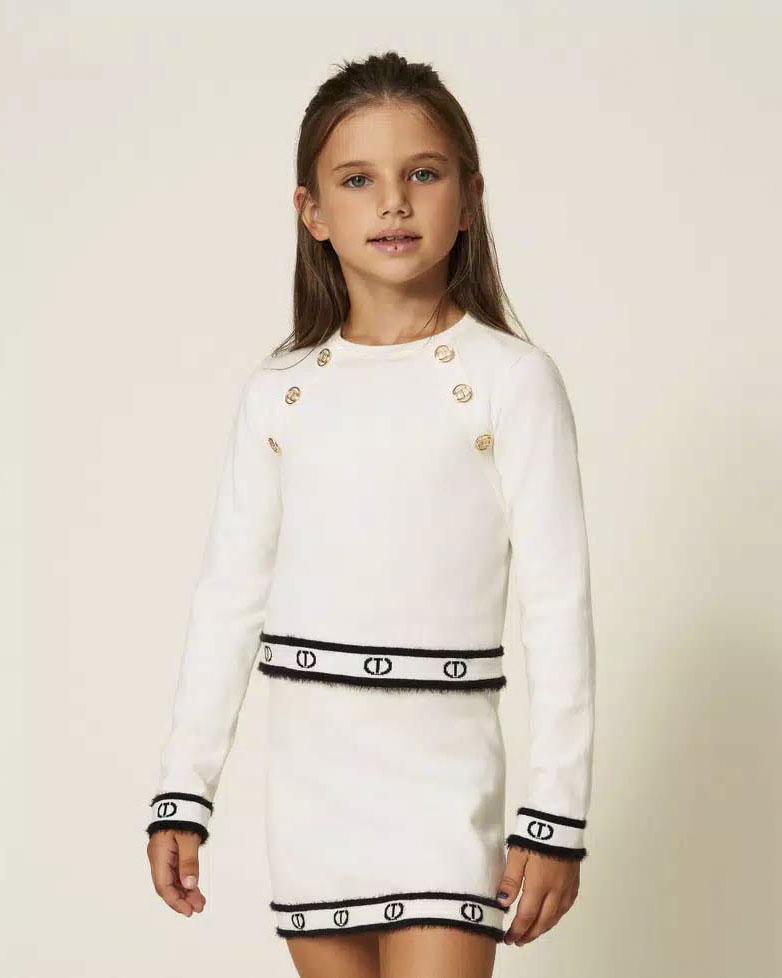 Maglia Twinset color avoio con bottoni monogram color oro