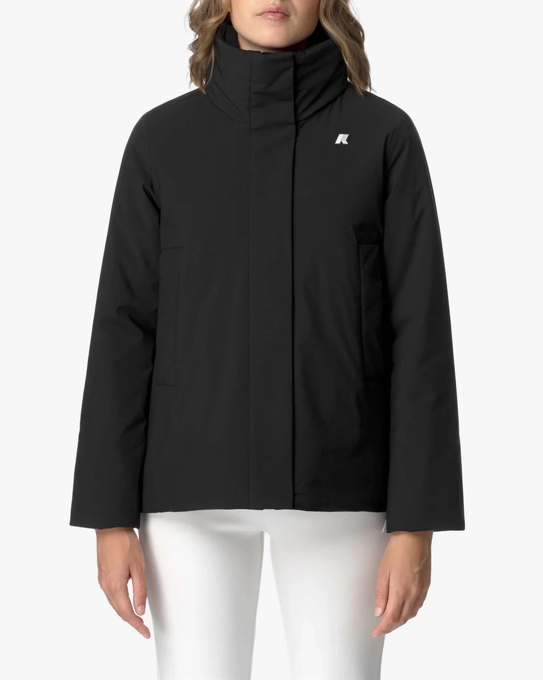 Giacca nera K-Way Marlette in tessuto impermeabile e antivento con collo in piedi