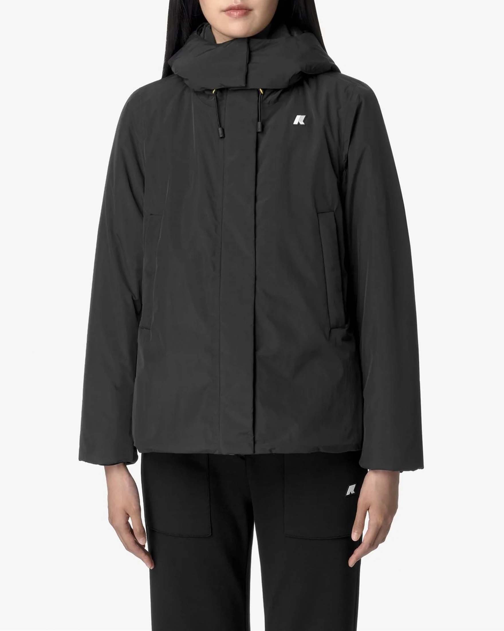 Giubbino K-Way Marlette soft touch nero con cappuccio e interno in faux fur