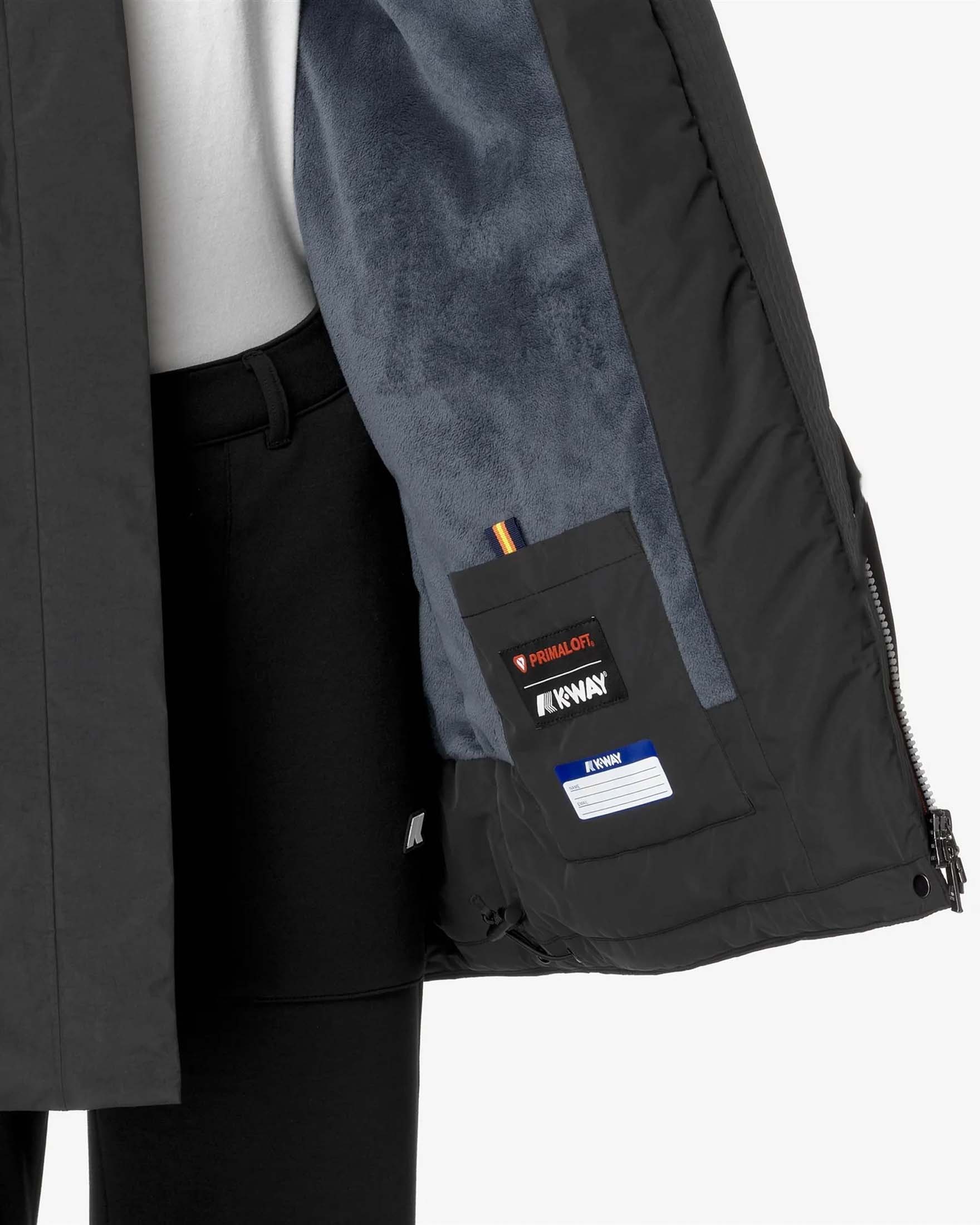 Giubbino media lunghezza K-Way Sophie soft touch nera con cappuccio e interno in faux fur image