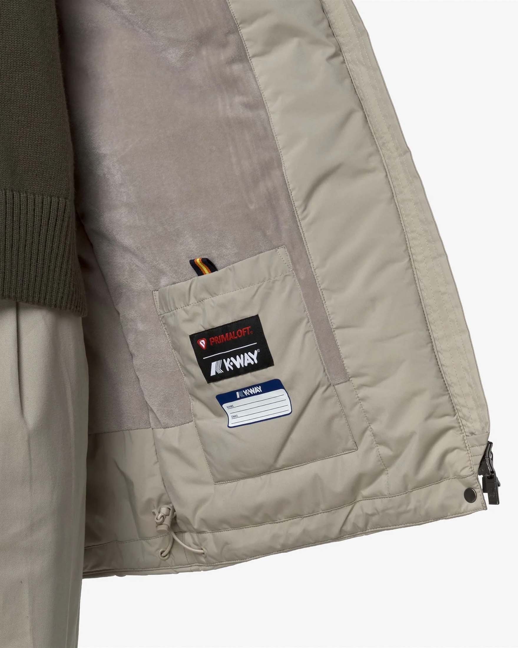 Giubbino media lunghezza K-Way Sophie soft touch beige con cappuccio e interno in faux fur image