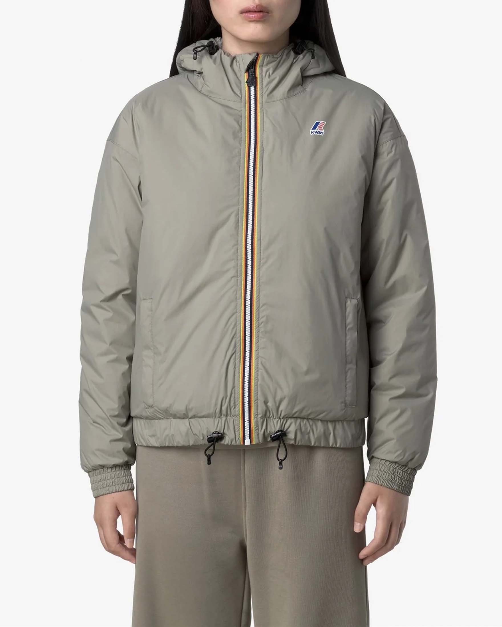 Giubbino K-Way Le Vrai 4.0 Albine Orsetto verde militare con inserto in tessuto effetto sherpa e cappuccio