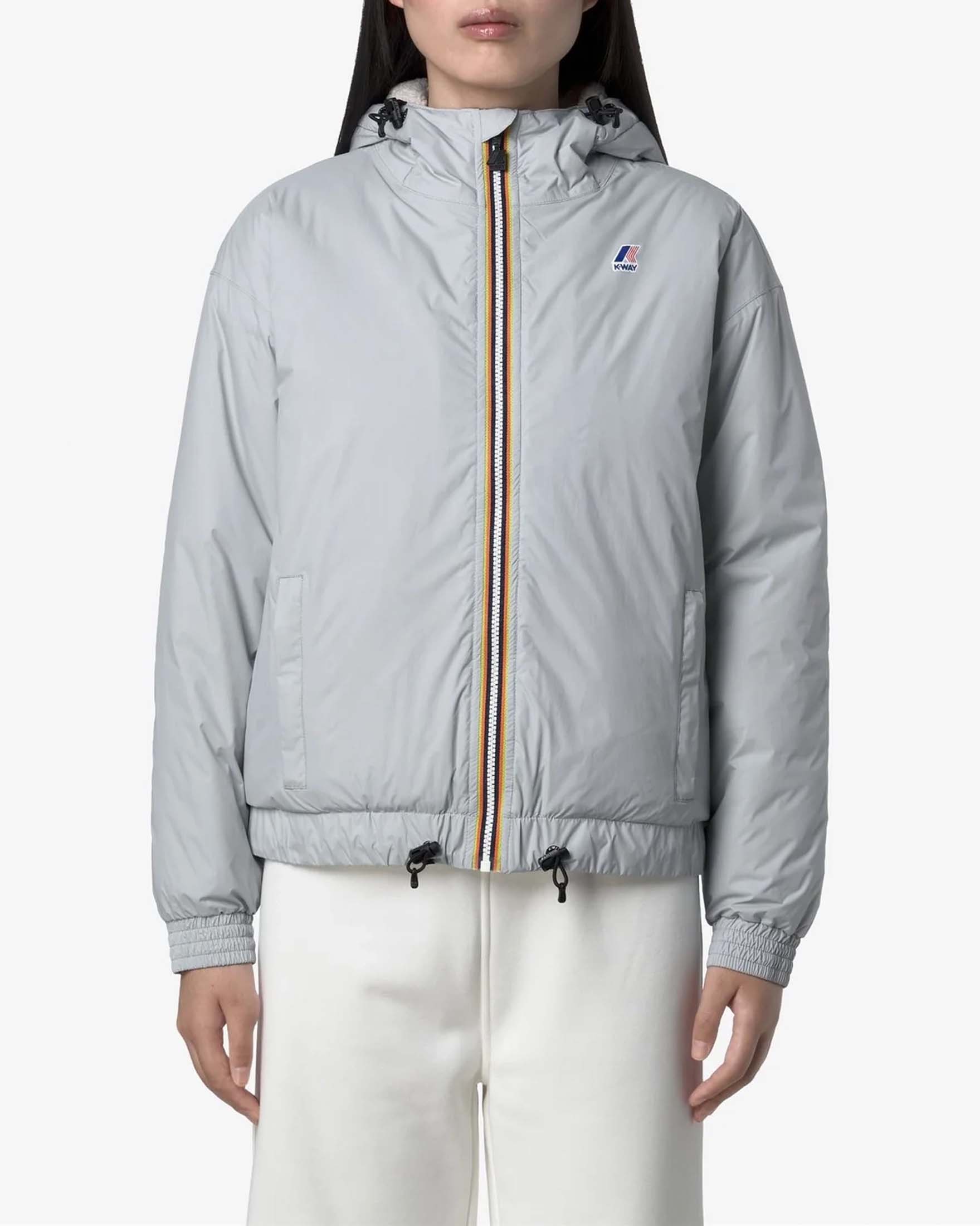 Giubbino K-Way Le Vrai 4.0 Albine Orsetto azzurro con inserto in tessuto effetto sherpa e cappuccio