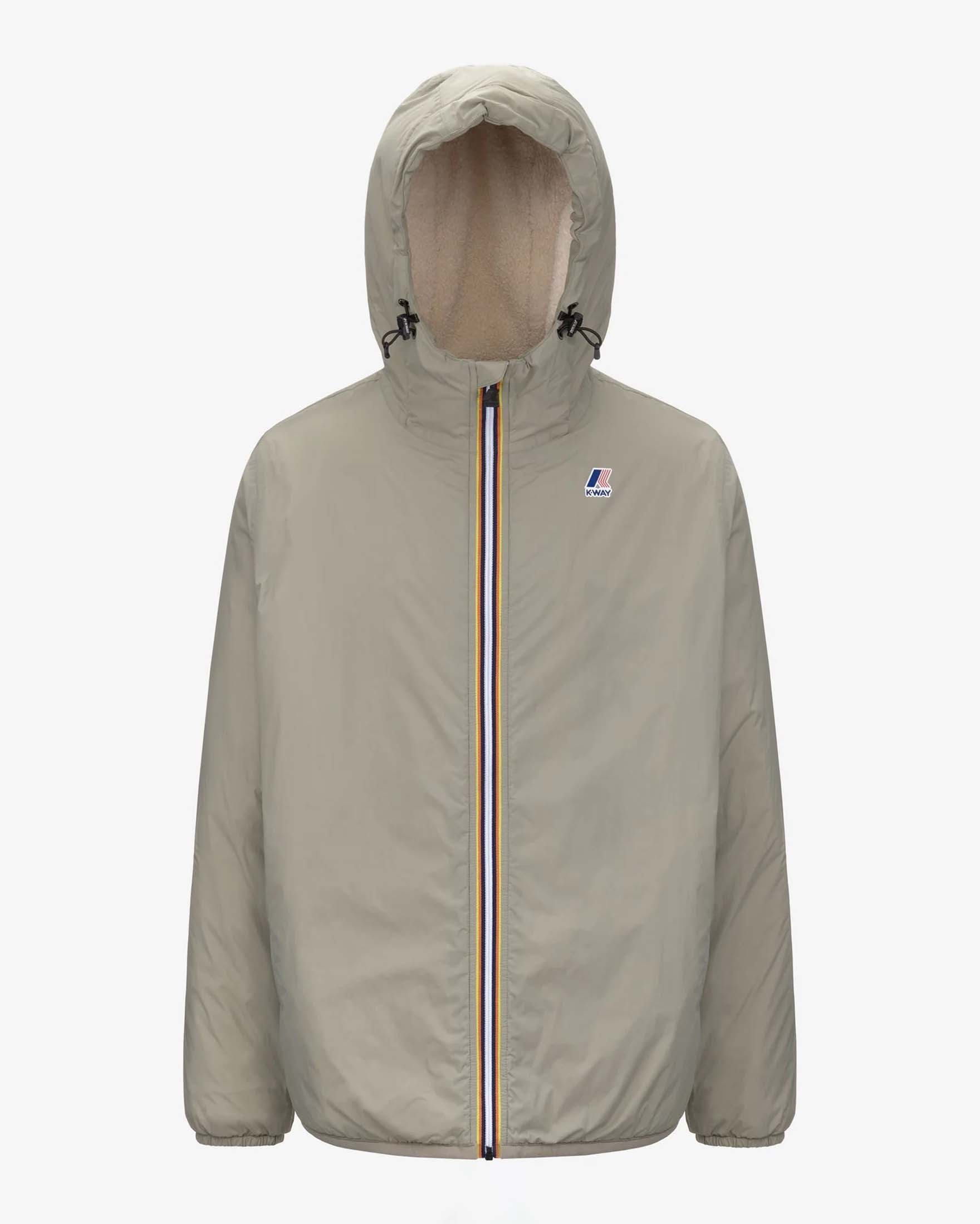 Giubbino K-Way Le Vrai 4.0 Claude verde salvia con inserto in tessuto effetto sherpa e cappuccio