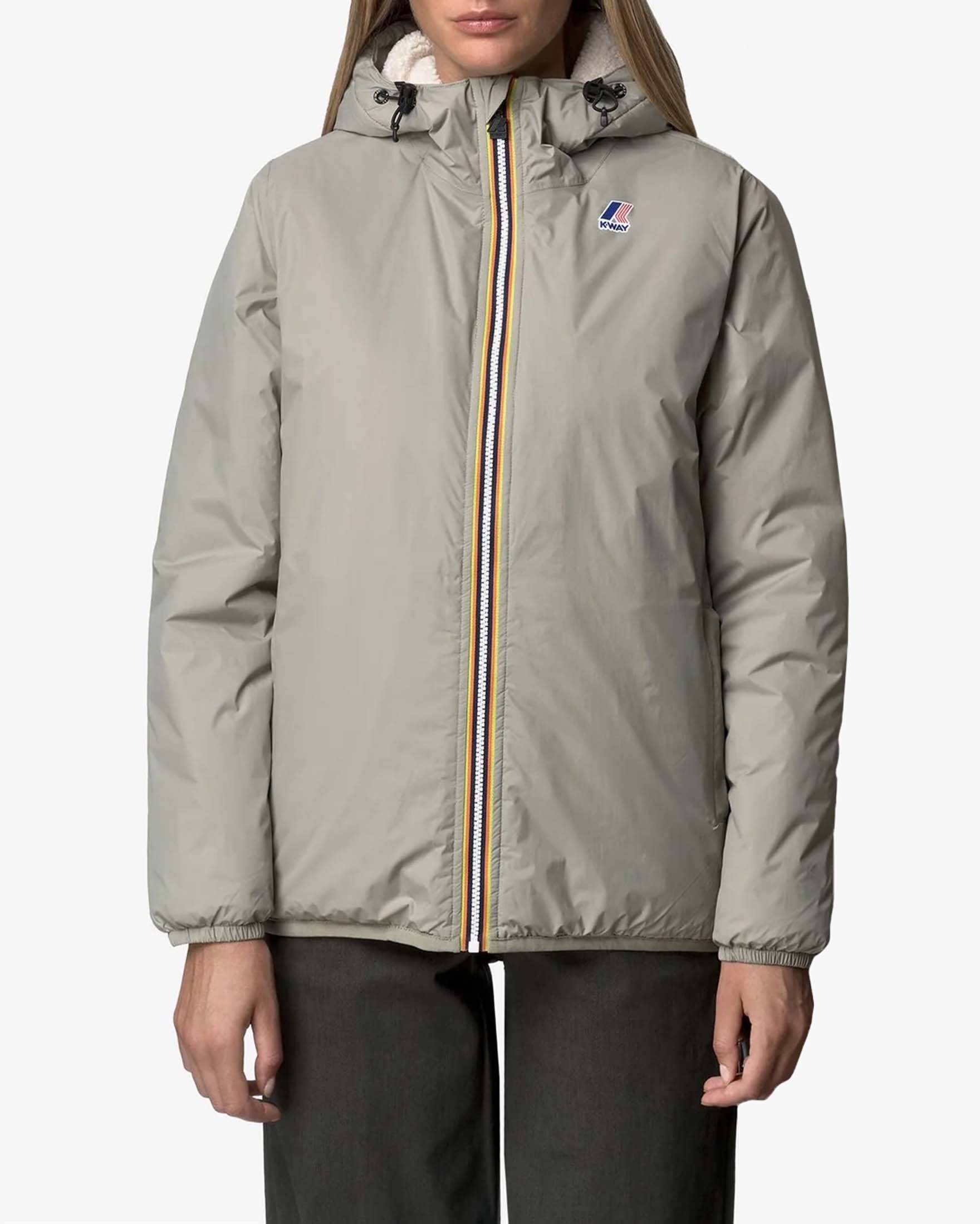 Giubbino K-Way Le Vrai 4.0 Claude verde salvia con inserto in tessuto effetto sherpa e cappuccio image