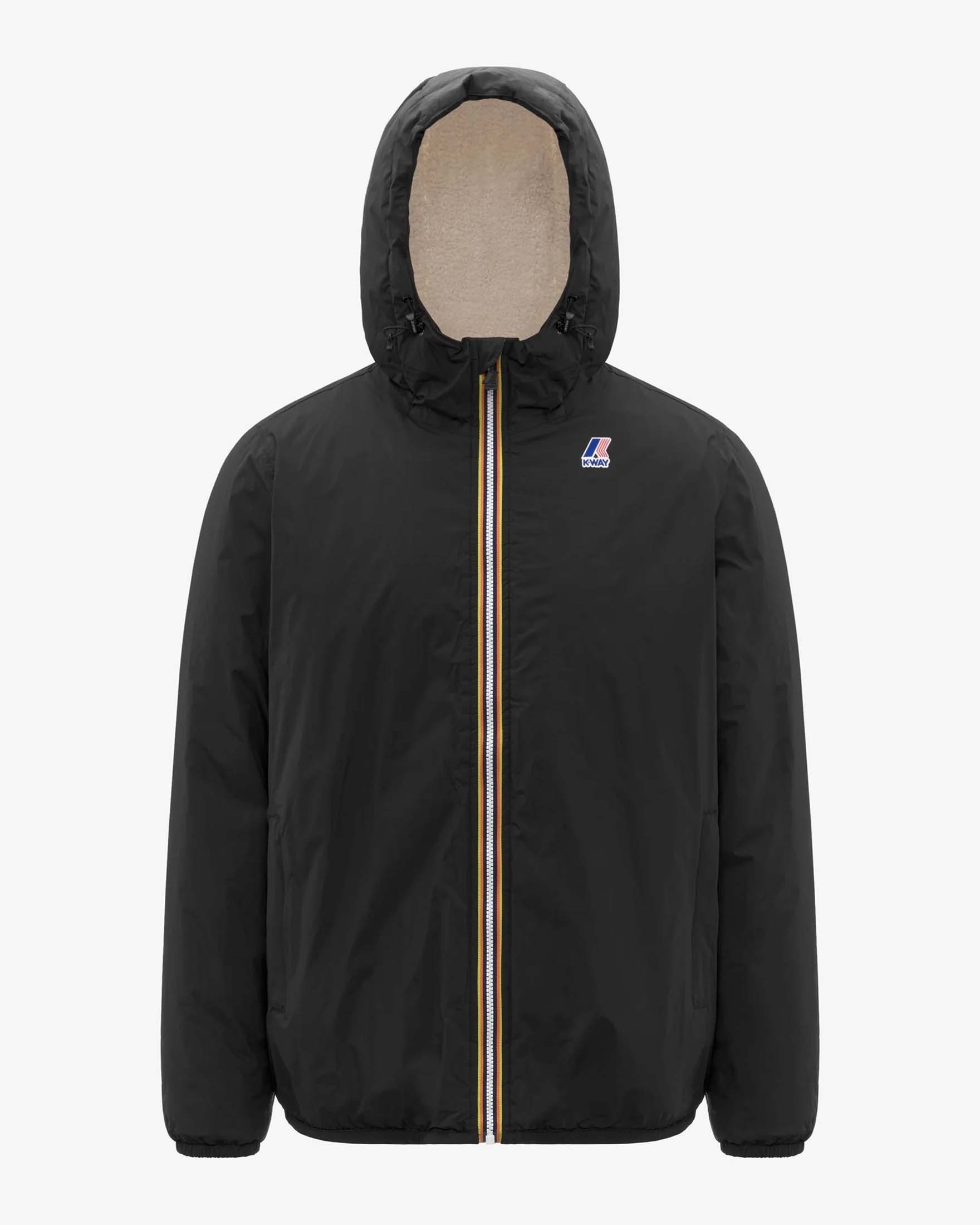 Giubbino K-Way Le Vrai 4.0 Claude verde salvia con inserto in tessuto effetto sherpa e cappuccio