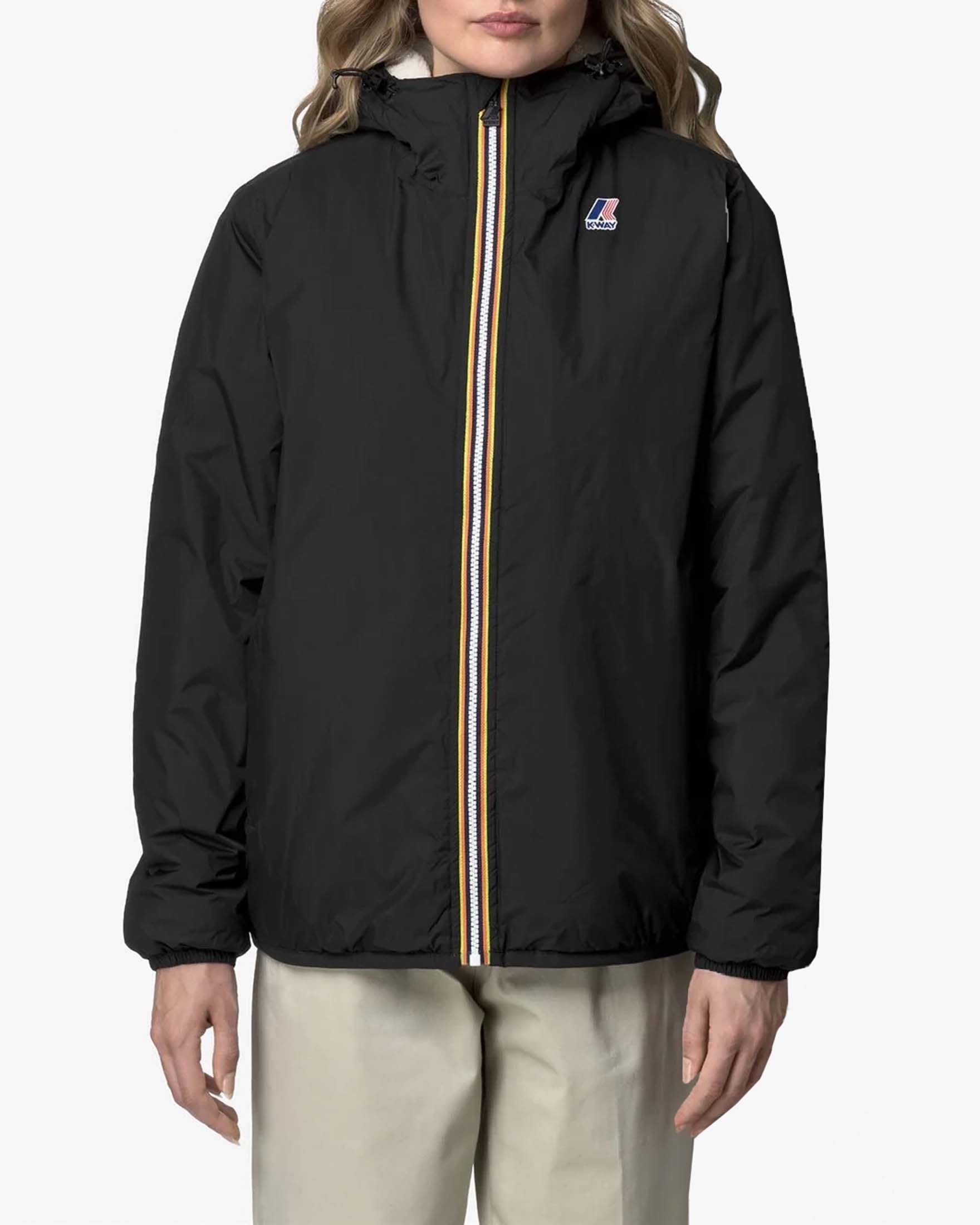 Giubbino K-Way Le Vrai 4.0 Claude verde salvia con inserto in tessuto effetto sherpa e cappuccio image