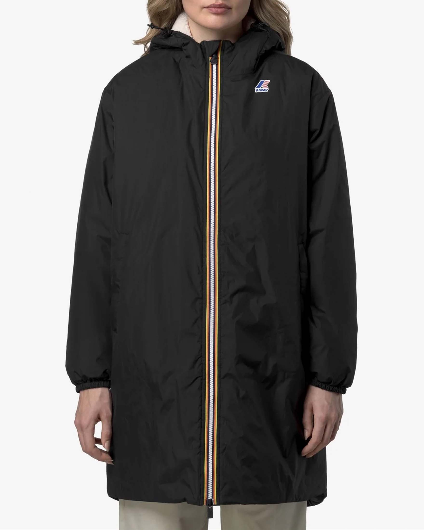 Giubbino lungo K-Way Le Vrai Effeil East nero in micro ripstop 4.0 con cappuccio