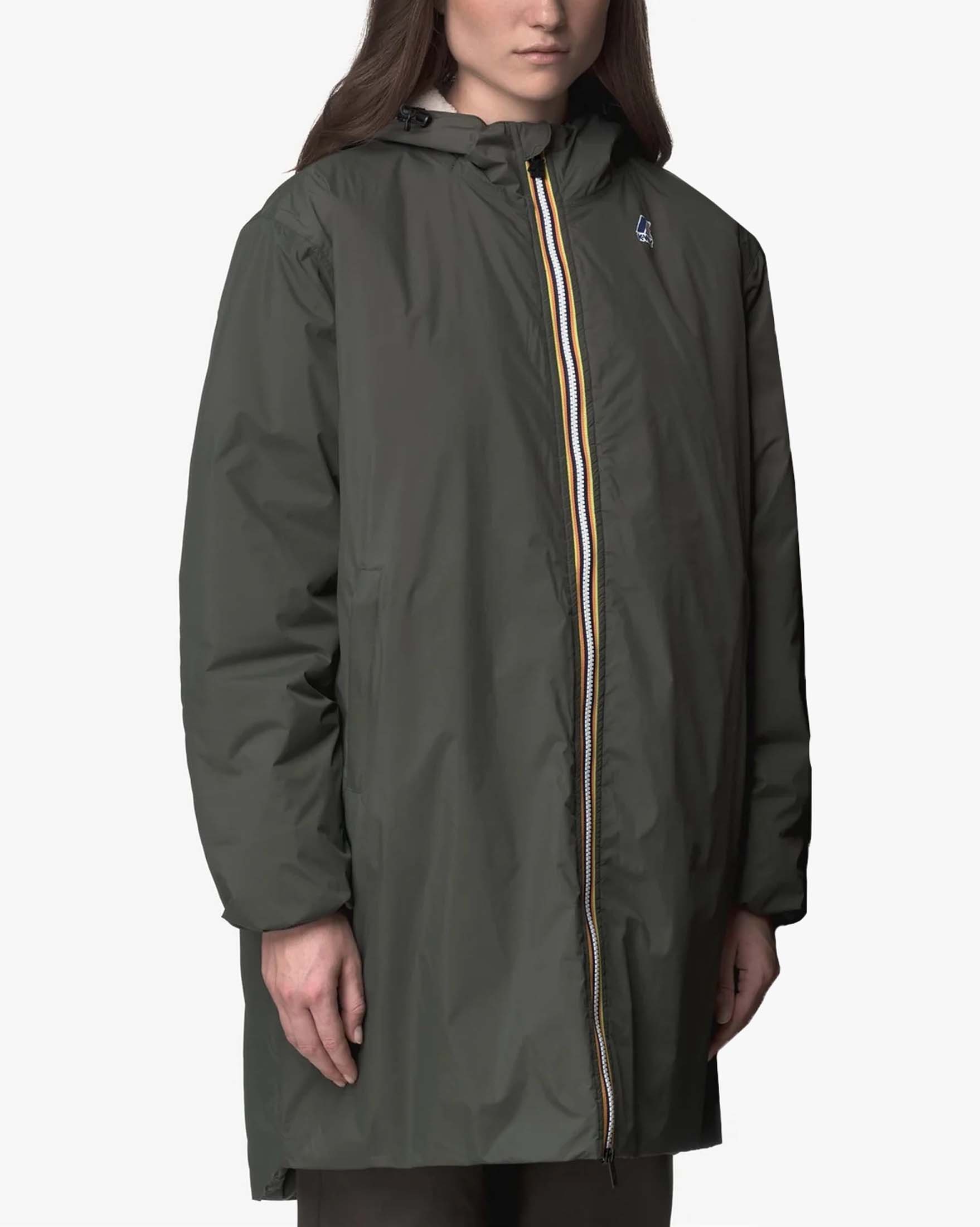 Giubbino lungo K-Way Le Vrai Effeil East verde militare in micro ripstop 4.0 con cappuccio image