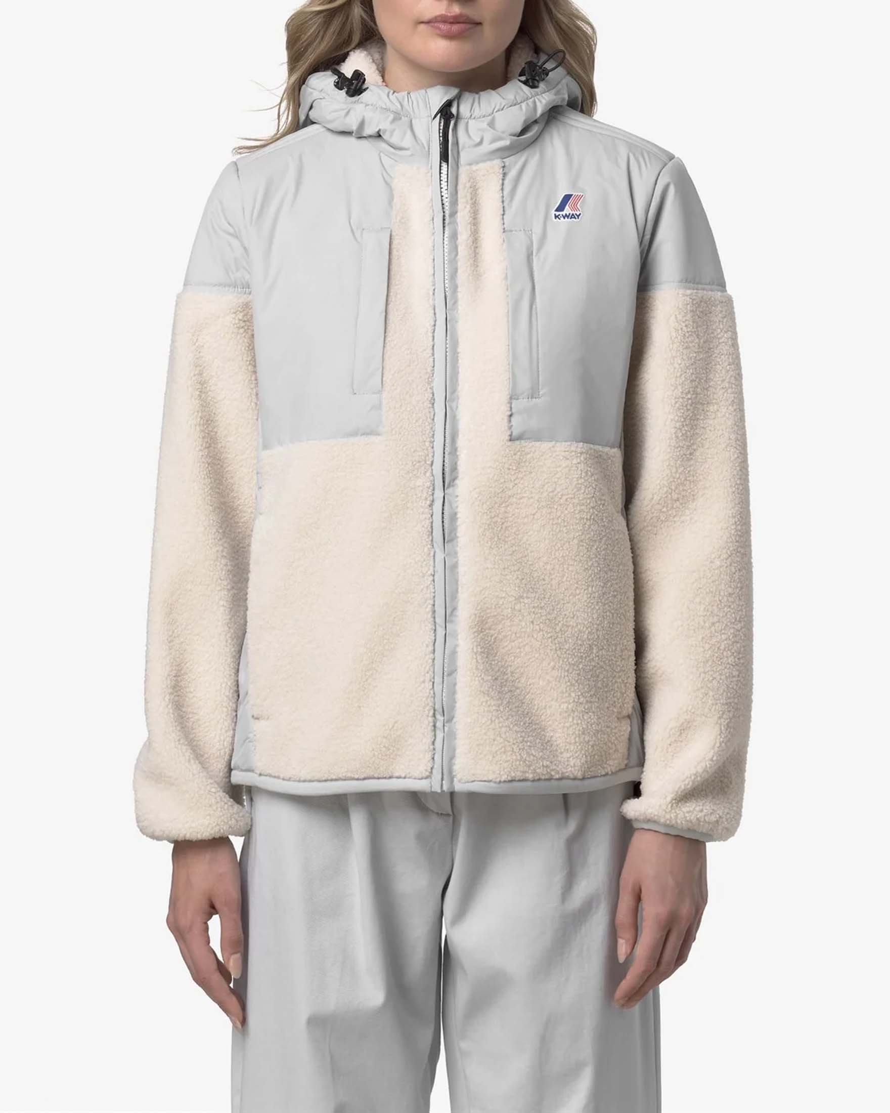 Giubbino K-Way Samson azzurro con inserti in tessuto teddy bianco e cappuccio fisso image