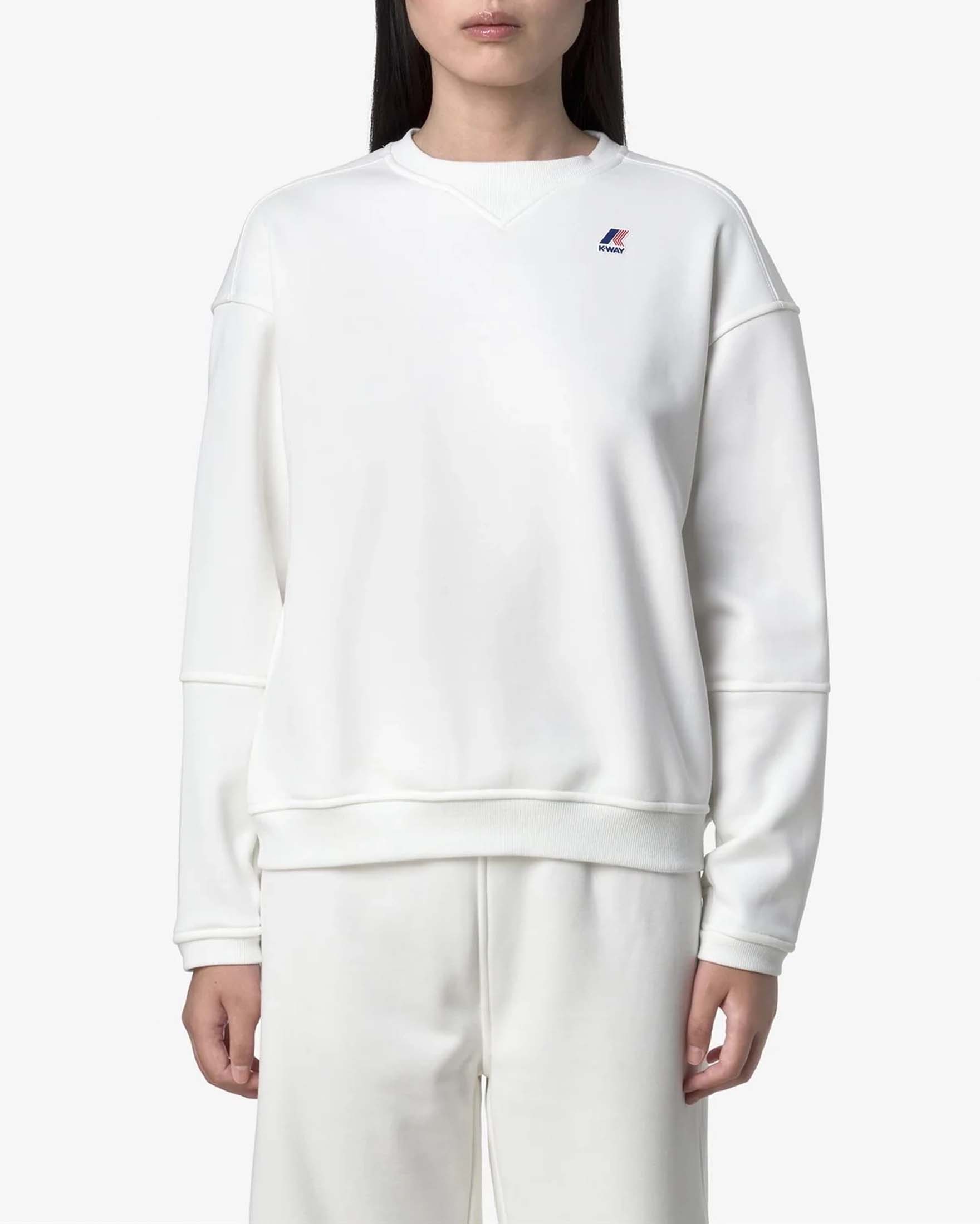 Felpa bianca K-Way Noella in felpa garzata di misto cotone con logo in silicone a contrasto sul petto