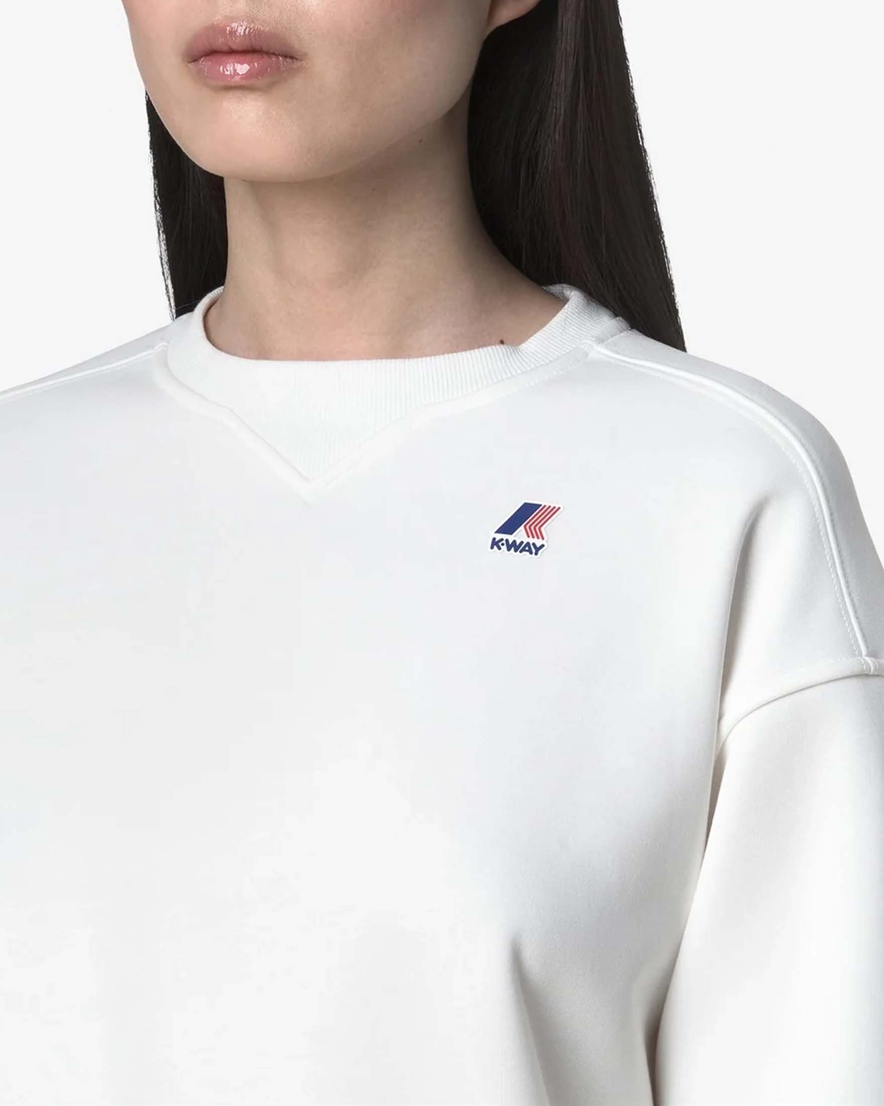 Felpa bianca K-Way Noella in felpa garzata di misto cotone con logo in silicone a contrasto sul petto image