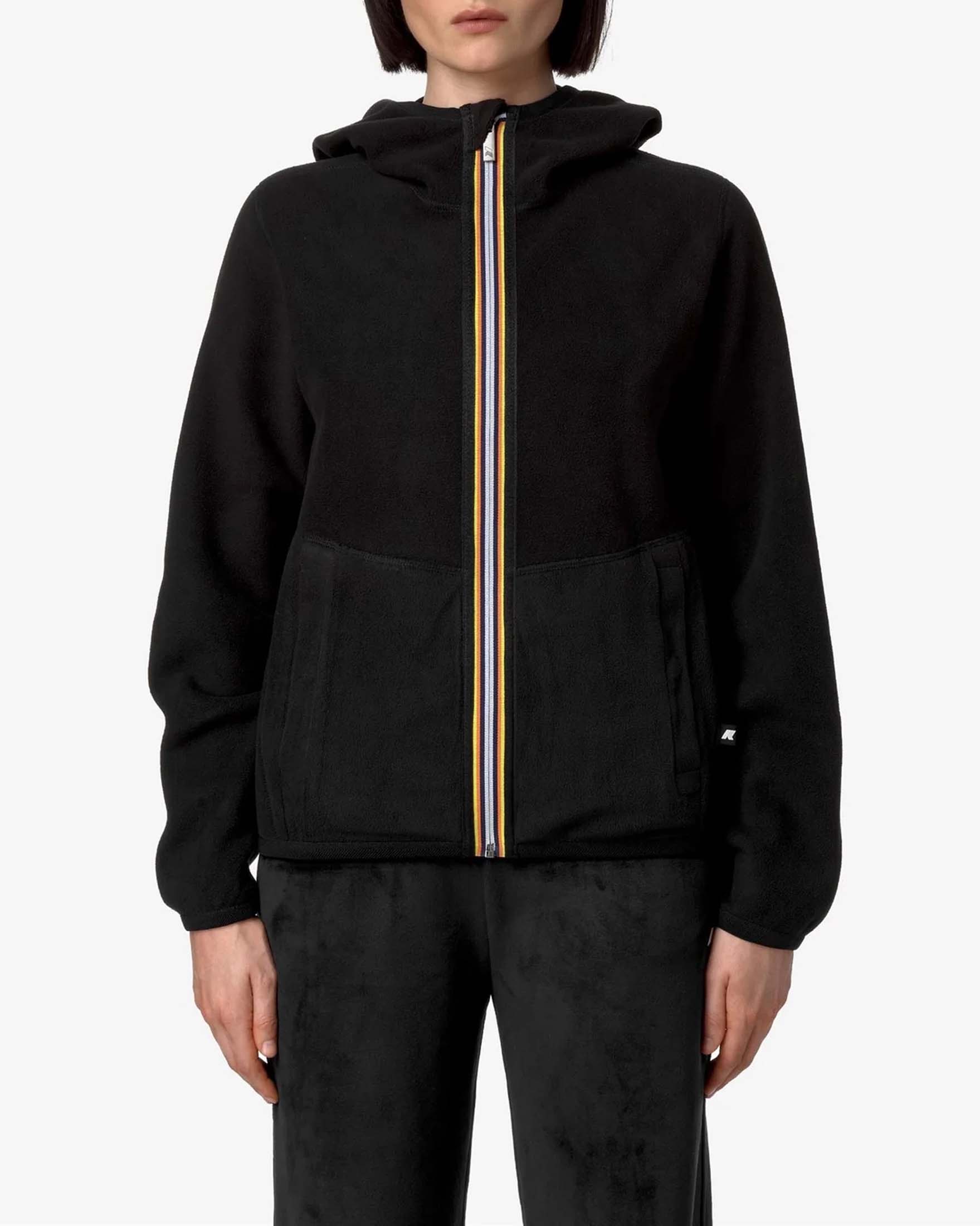 Felpa nera reversibile K-Way modello Lily in velour con cappuccio e cerniero termonastrate image