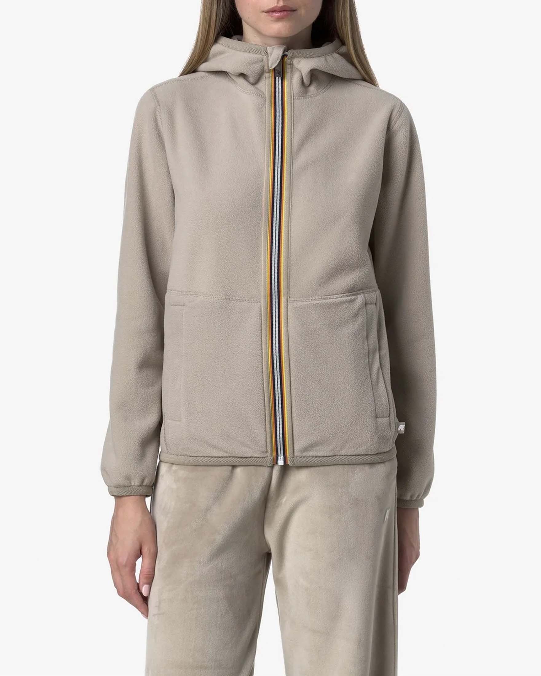 Felpa beige reversibile K-Way modello Lily in velour con cappuccio e cerniero termonastrate image