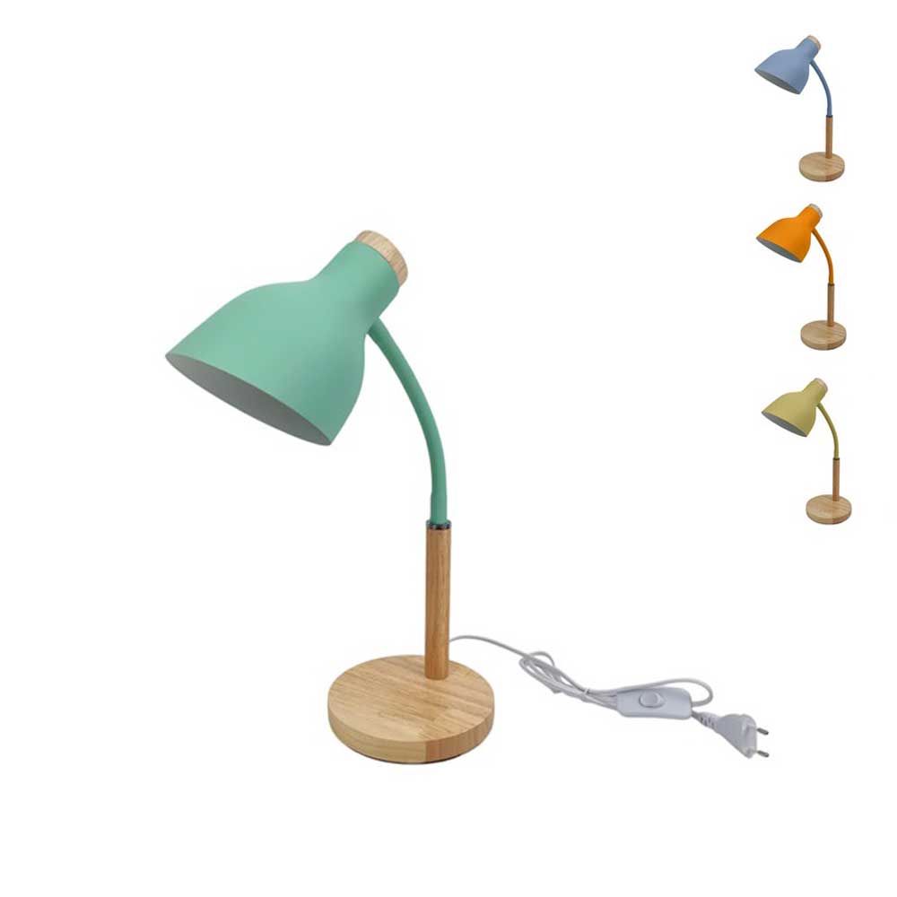 Dueesse Lampada Da Tavolo In Metallo Con Base In Legno 40h Cm Colori Assortiti