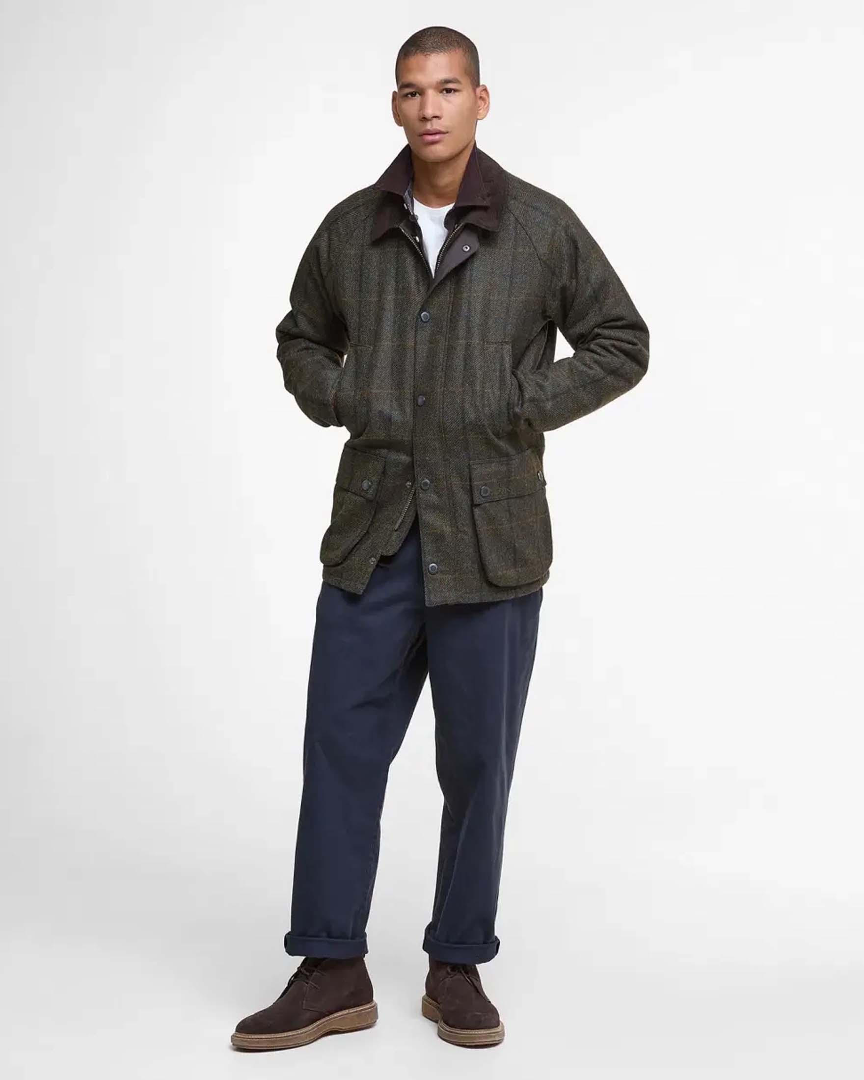 Giacca Barbour Bedale in lana a fantasia check verde militare