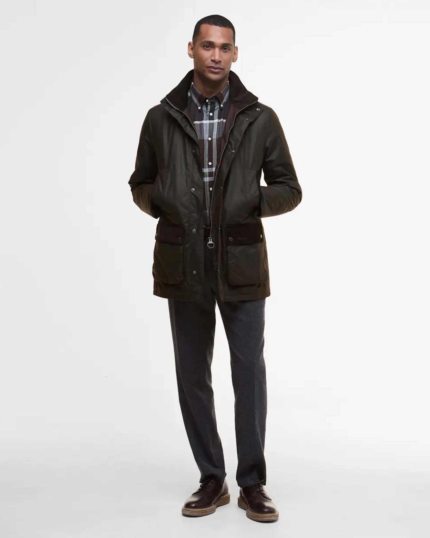 Parka Border Wax Barbour in cotone cerato marrone