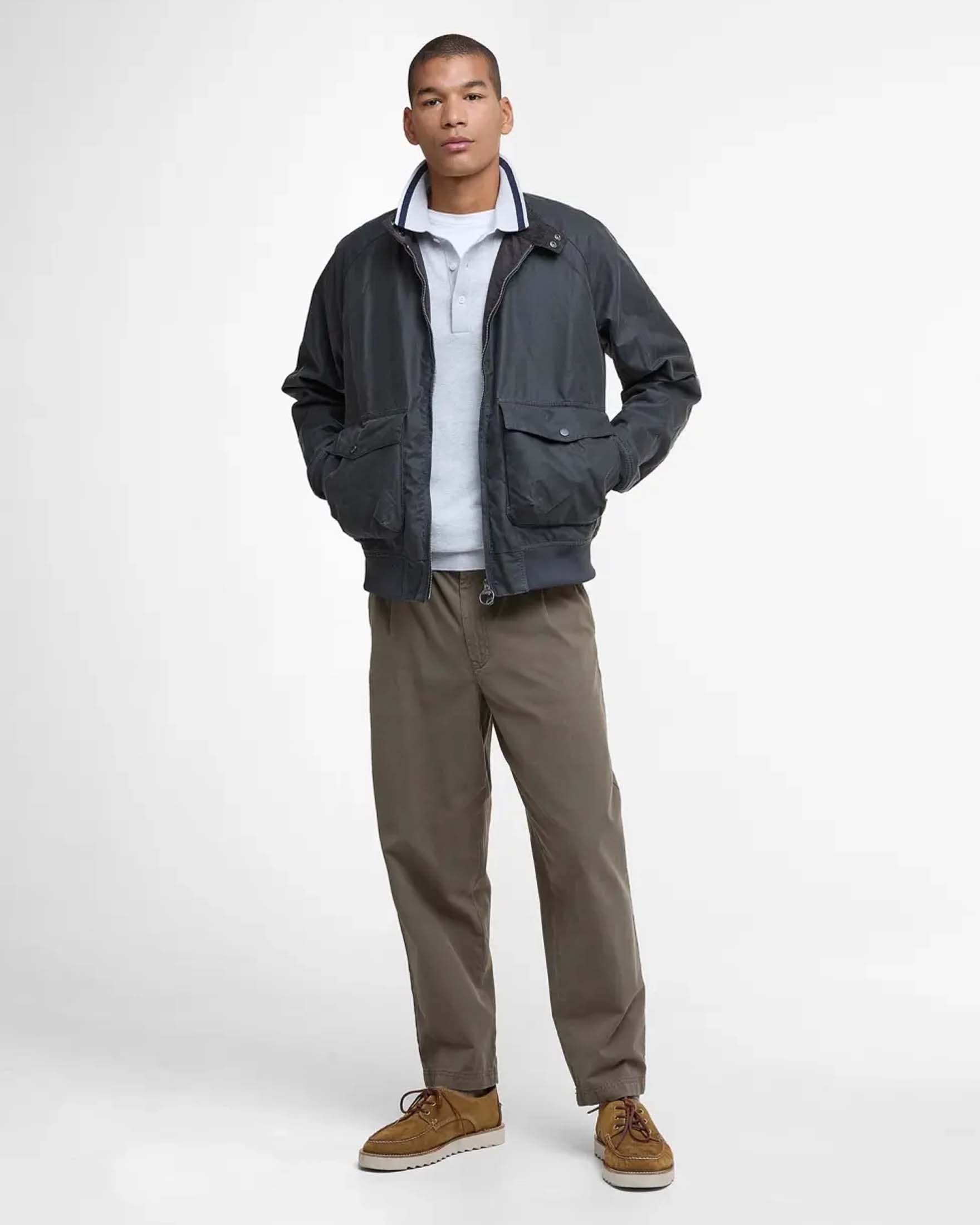 Giacca bomber Barbour Modern Royston grigio antracite in cotone cerato