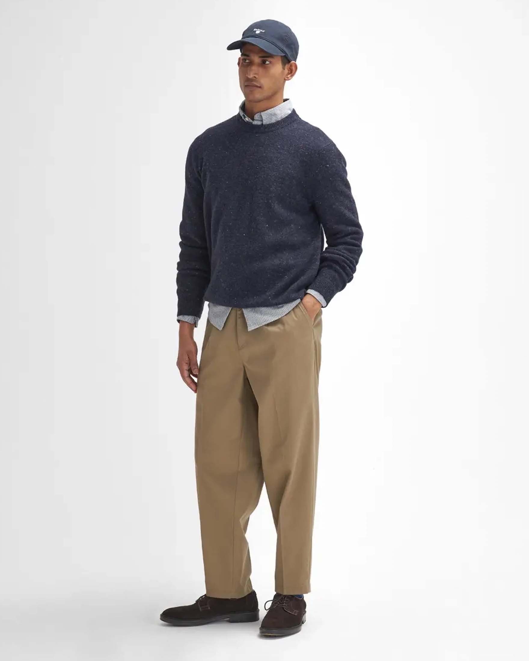 Maglione girocollo Barbour bluin pura lana bottonata