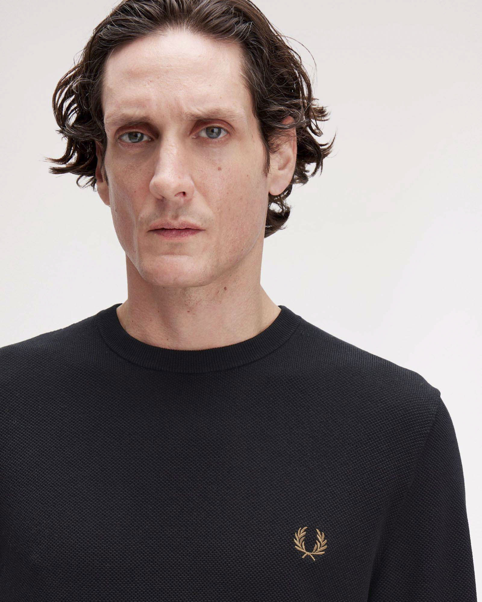 Maglia girocollo Fred Perry nera in puro cotone punto pepe image